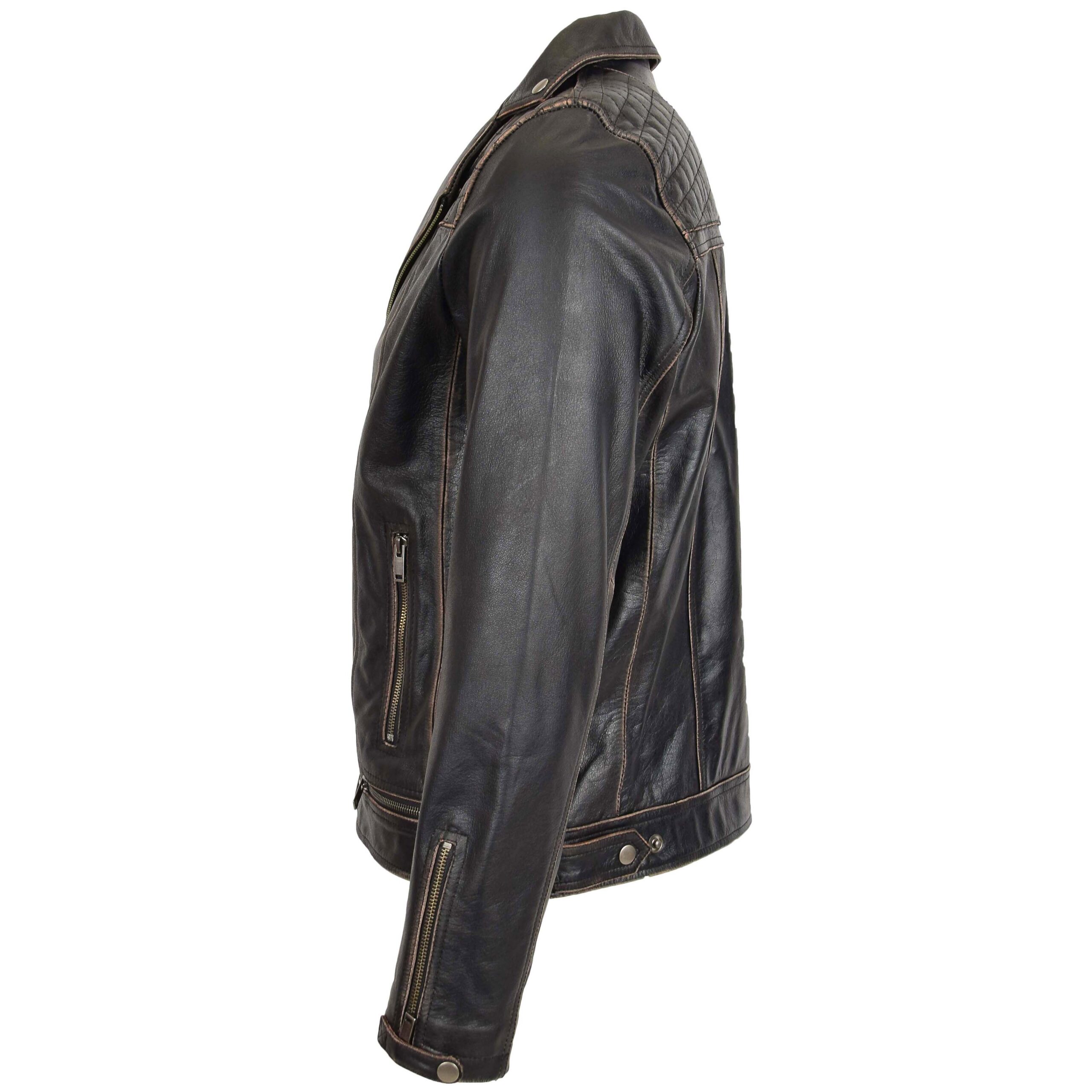 BUNERI Veste Biker en Cuir Design Brando pour Homme Noir Vintage – Image 5