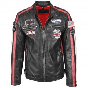 BUNERI Biker Cuir Bobby Noir Logos Motorsport