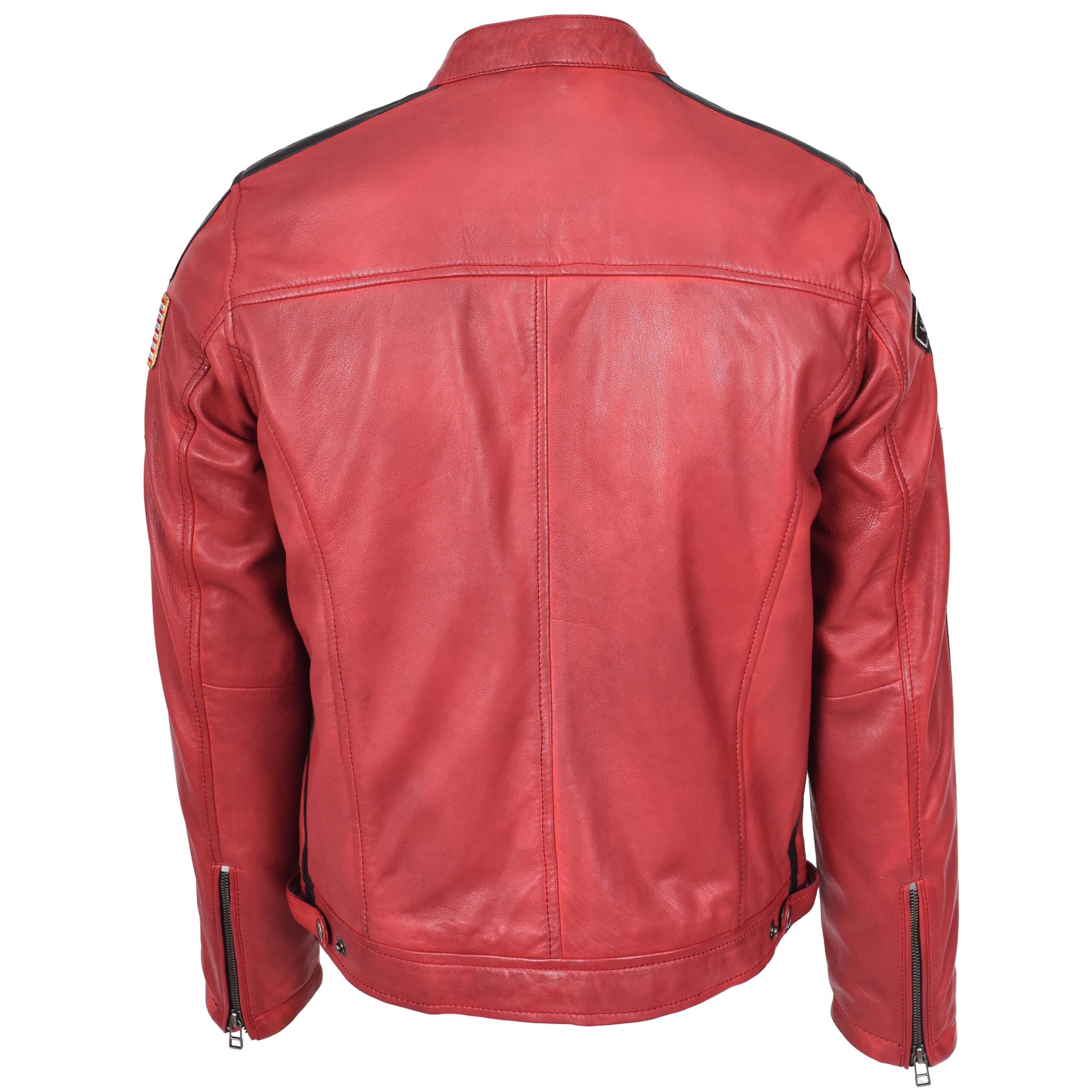 BUNERI Blouson Biker en Cuir Rouge pour Homme avec Logos Motorsport – Image 2