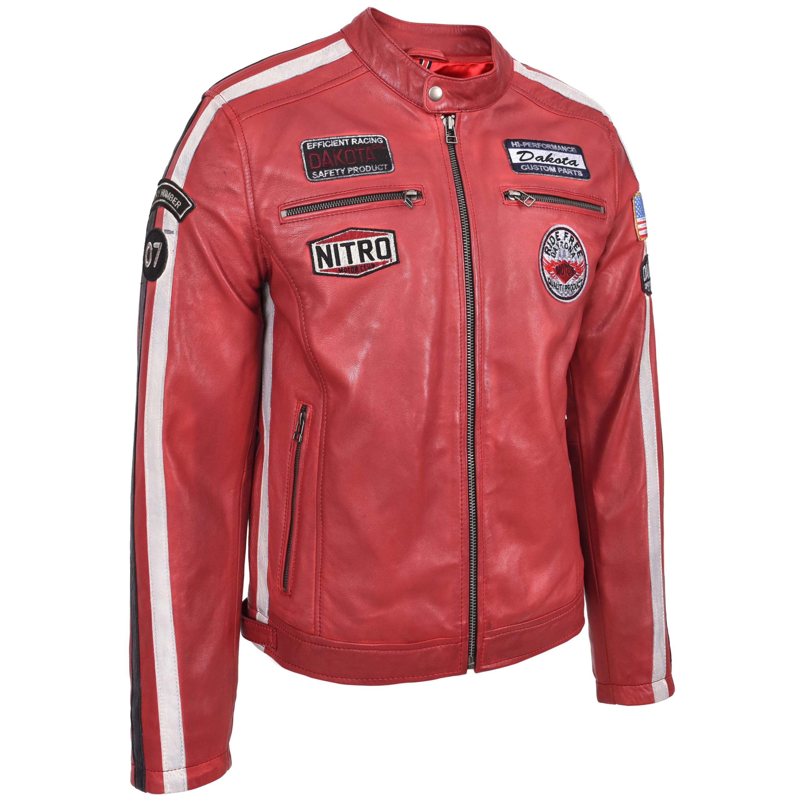 BUNERI Blouson Biker en Cuir Rouge pour Homme avec Logos Motorsport – Image 4