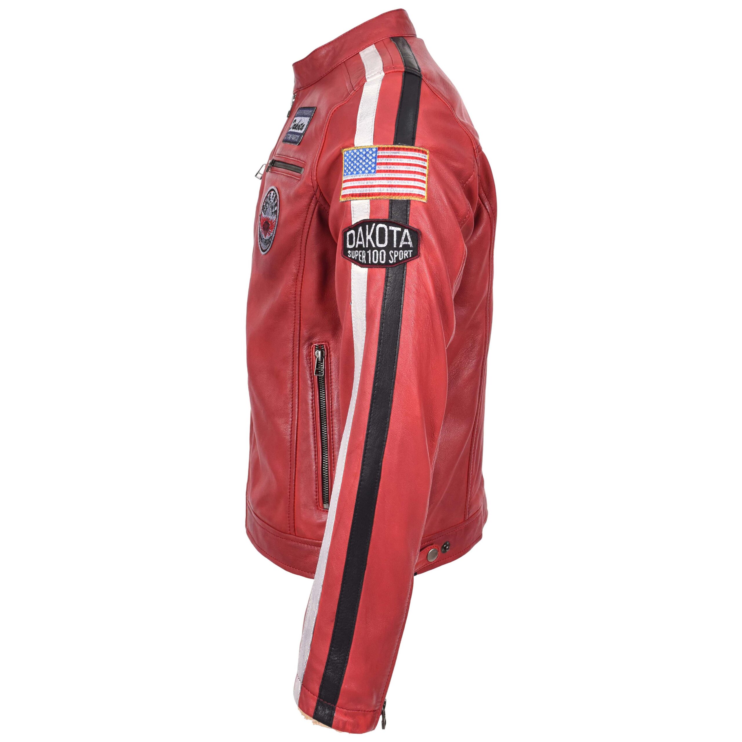 BUNERI Blouson Biker en Cuir Rouge pour Homme avec Logos Motorsport – Image 7