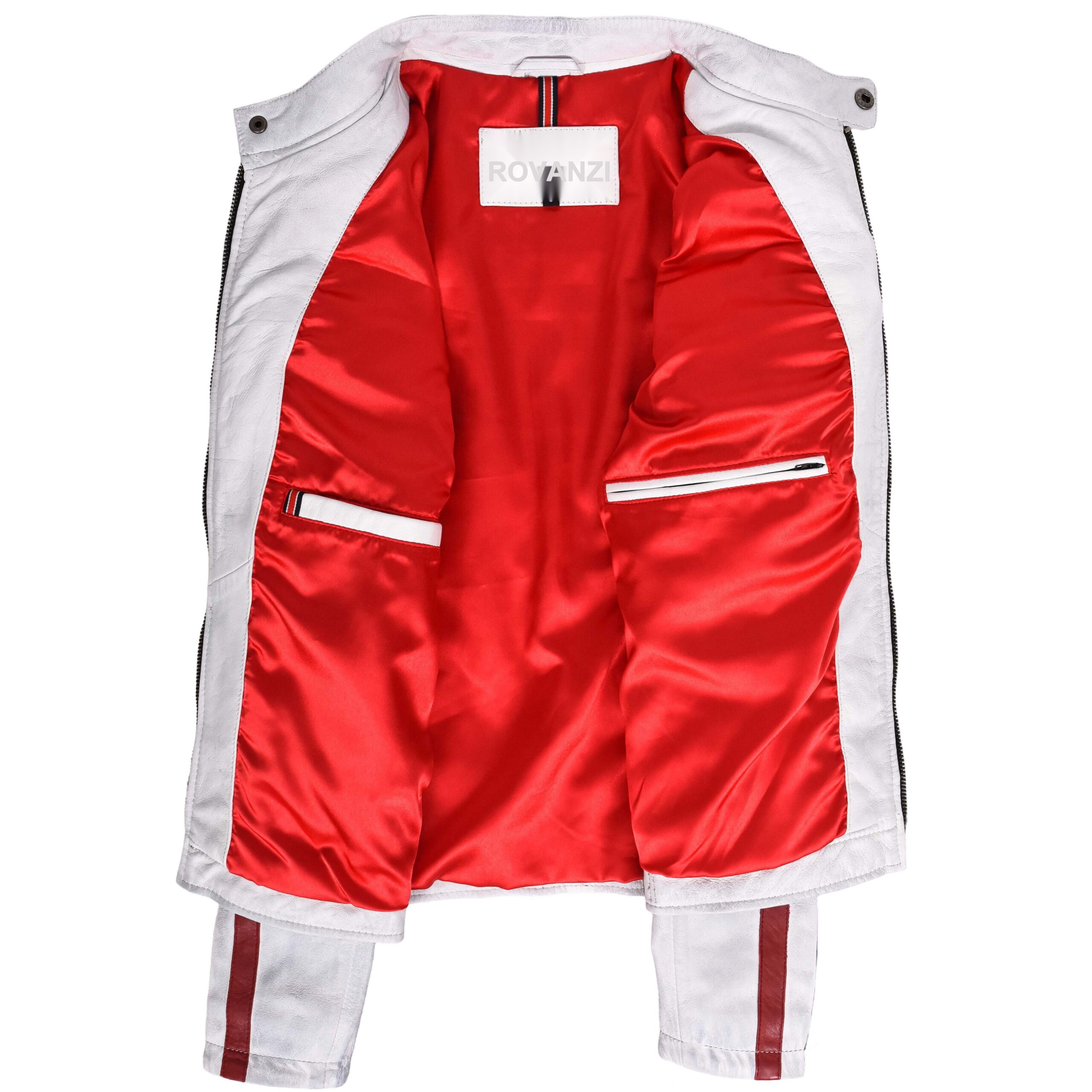 BUNERI Veste Biker Homme Cuir Logos Motorsport Blanc Vintage – Image 8