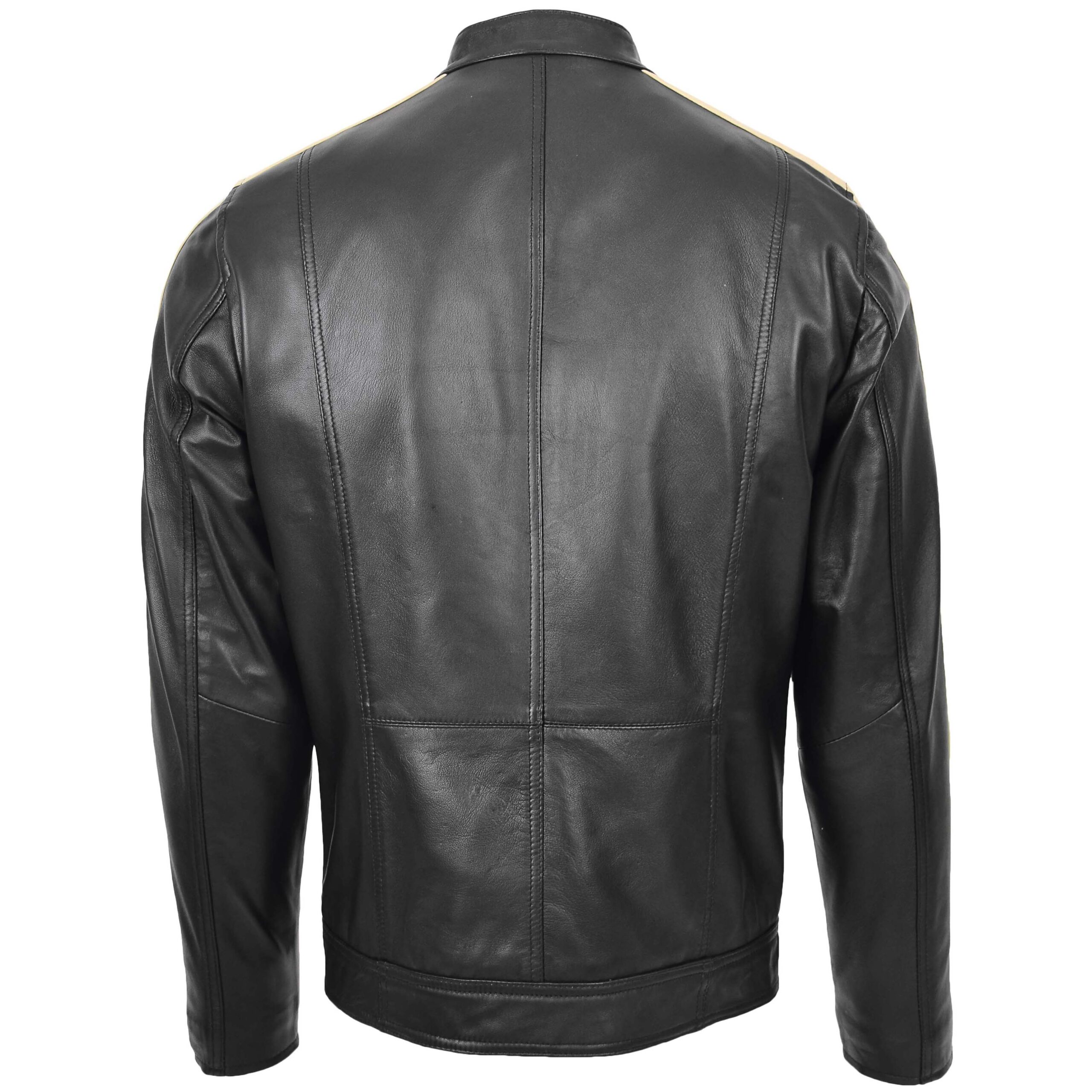 BUNERI Blouson Biker en Cuir Noir pour Homme avec Bandes de Course – Image 2