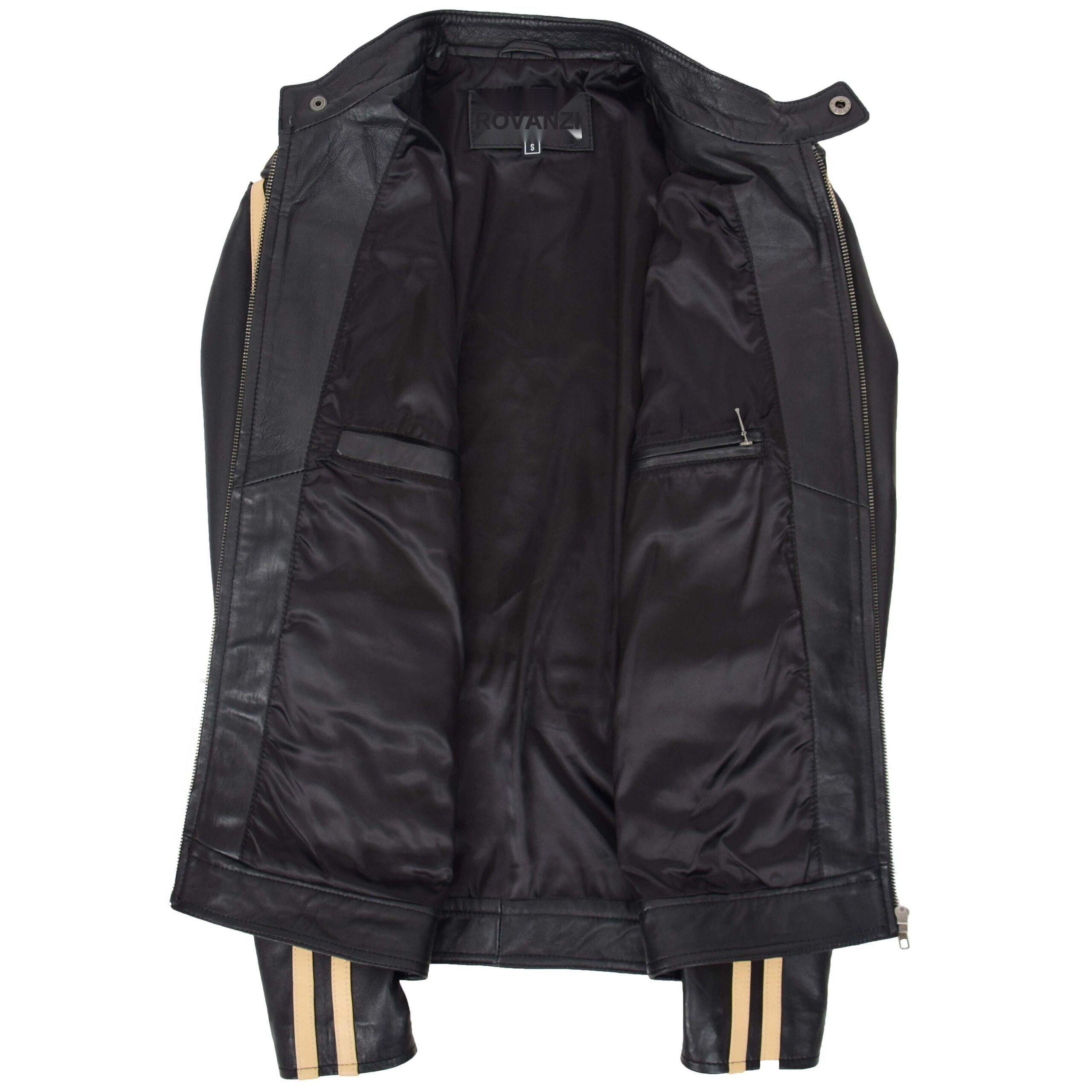 BUNERI Blouson Biker en Cuir Noir pour Homme avec Bandes de Course – Image 6