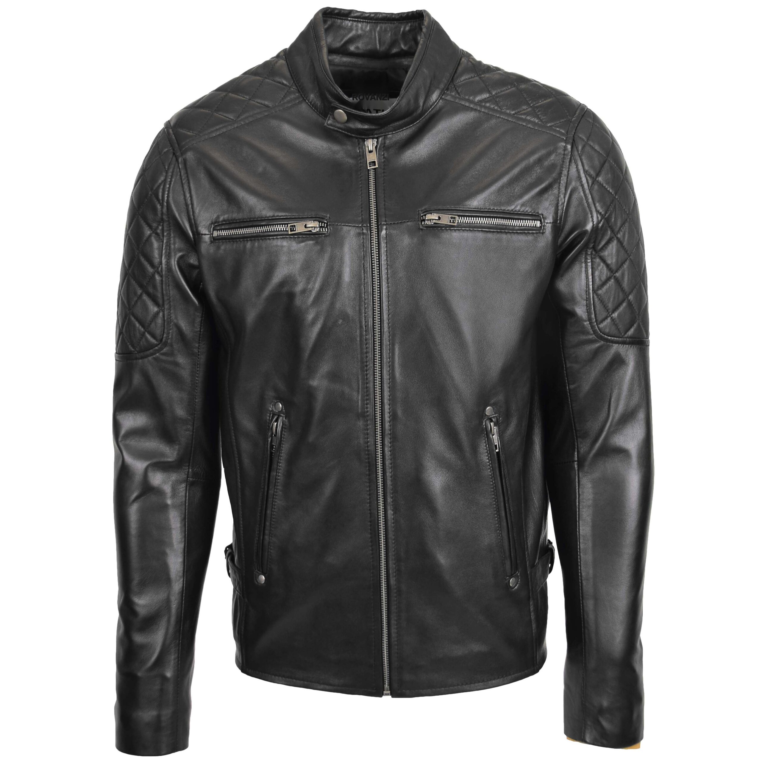 BUNERI Veste Homme Cuir Style Biker avec Detail Matelasse Noir – Image 3