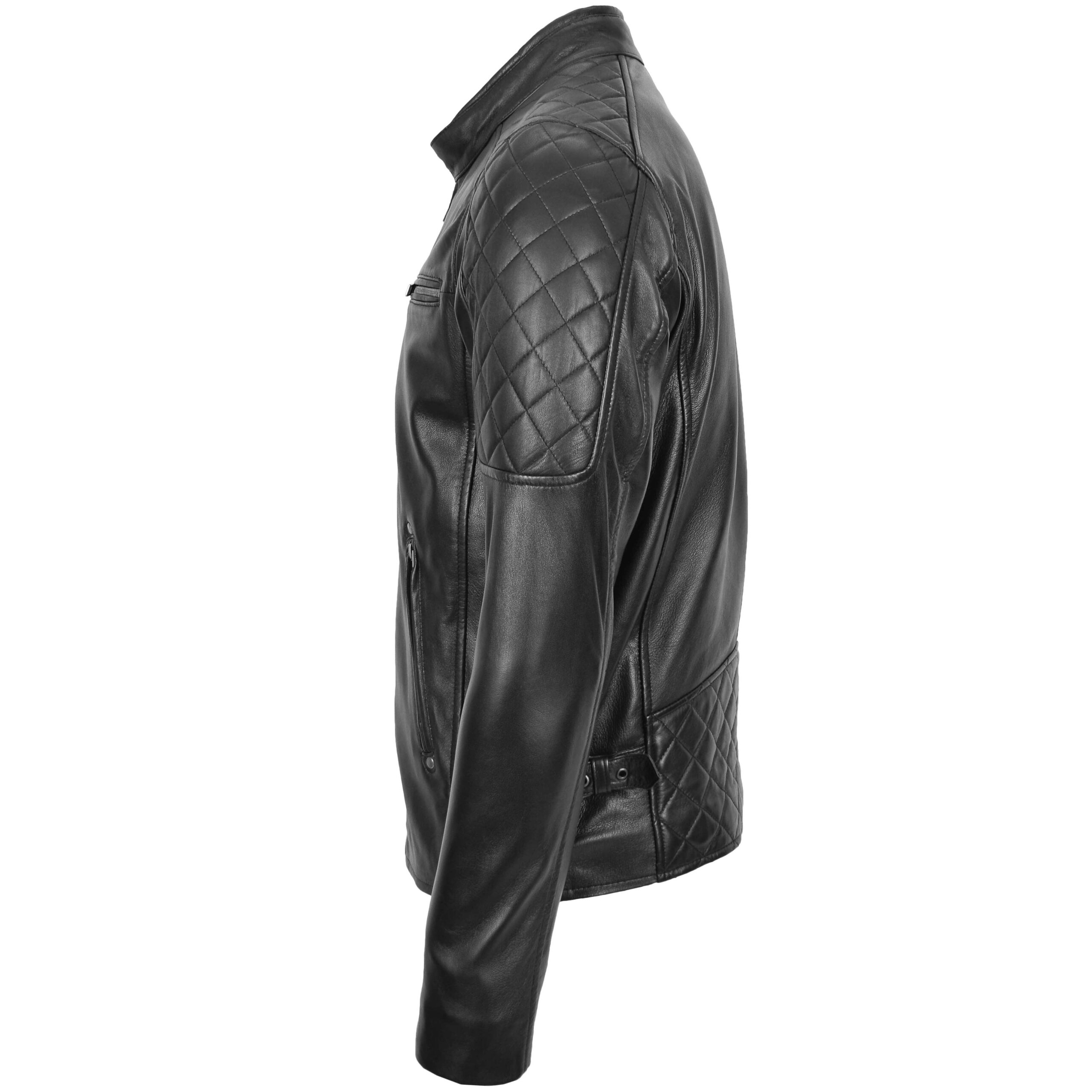 BUNERI Veste Homme Cuir Style Biker avec Detail Matelasse Noir – Image 4