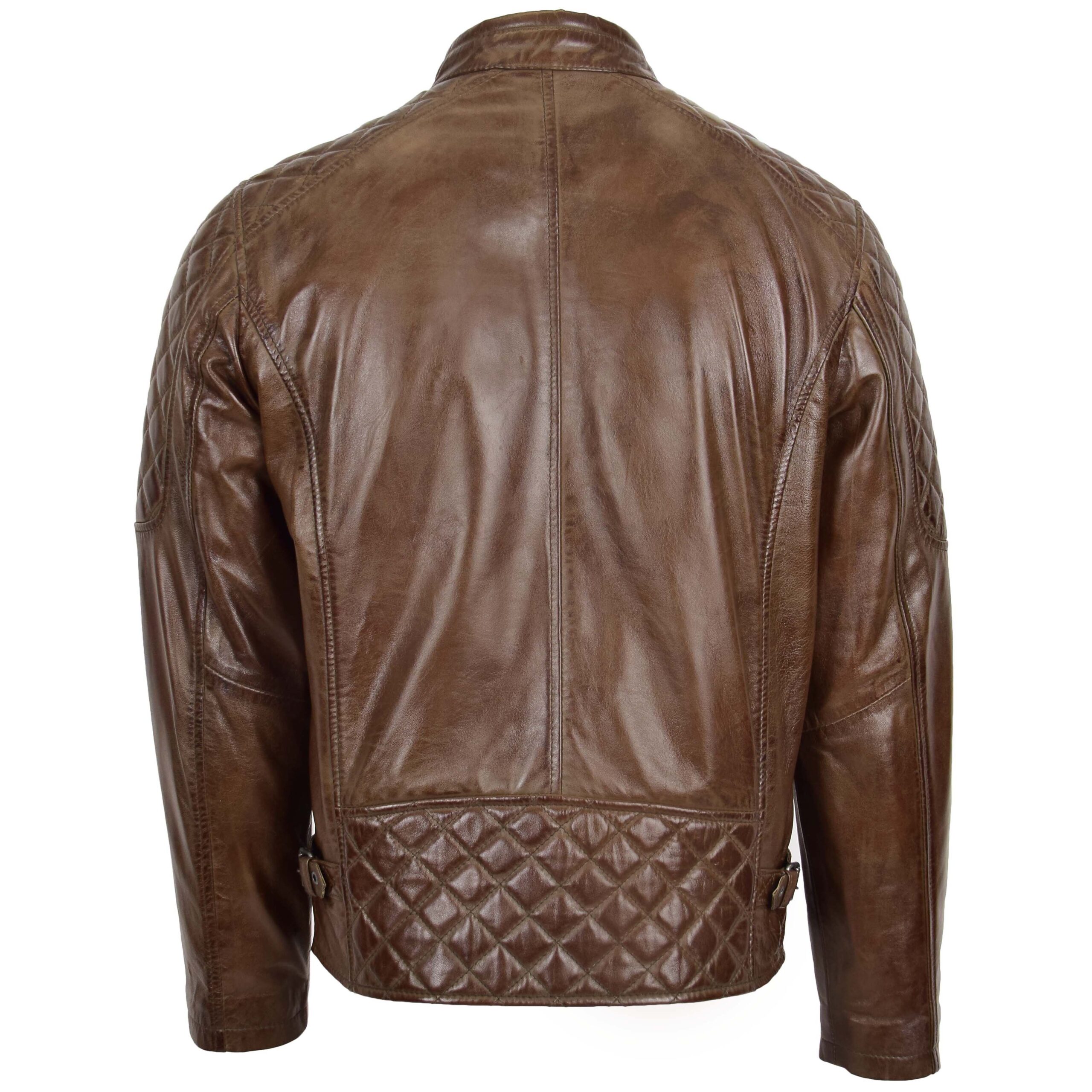 BUNERI Blouson Biker en Cuir Brun Timber pour Homme avec Matelassage – Image 2