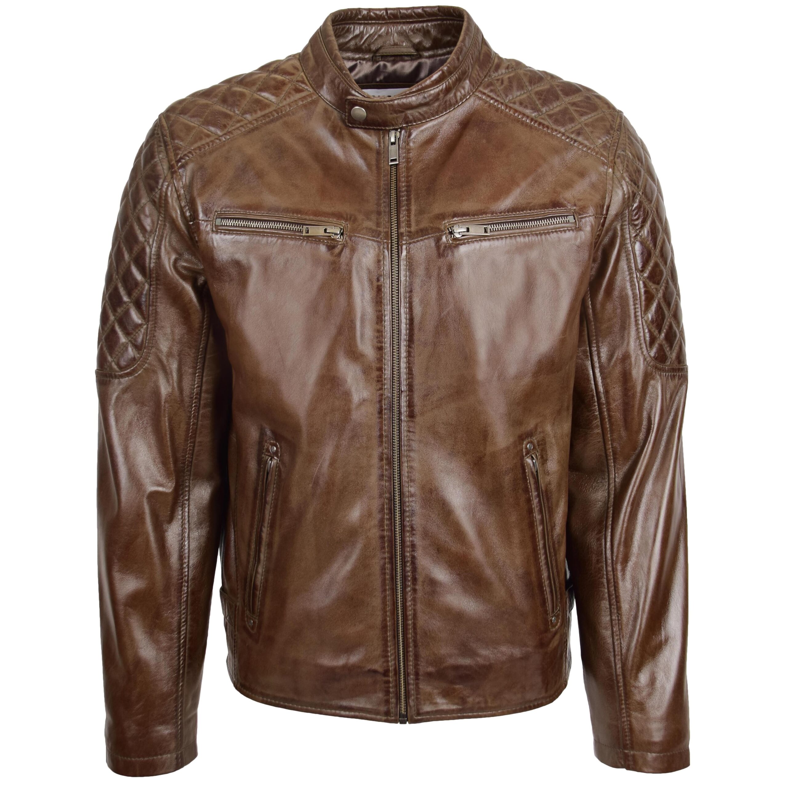 BUNERI Blouson Biker en Cuir Brun Timber pour Homme avec Matelassage – Image 3