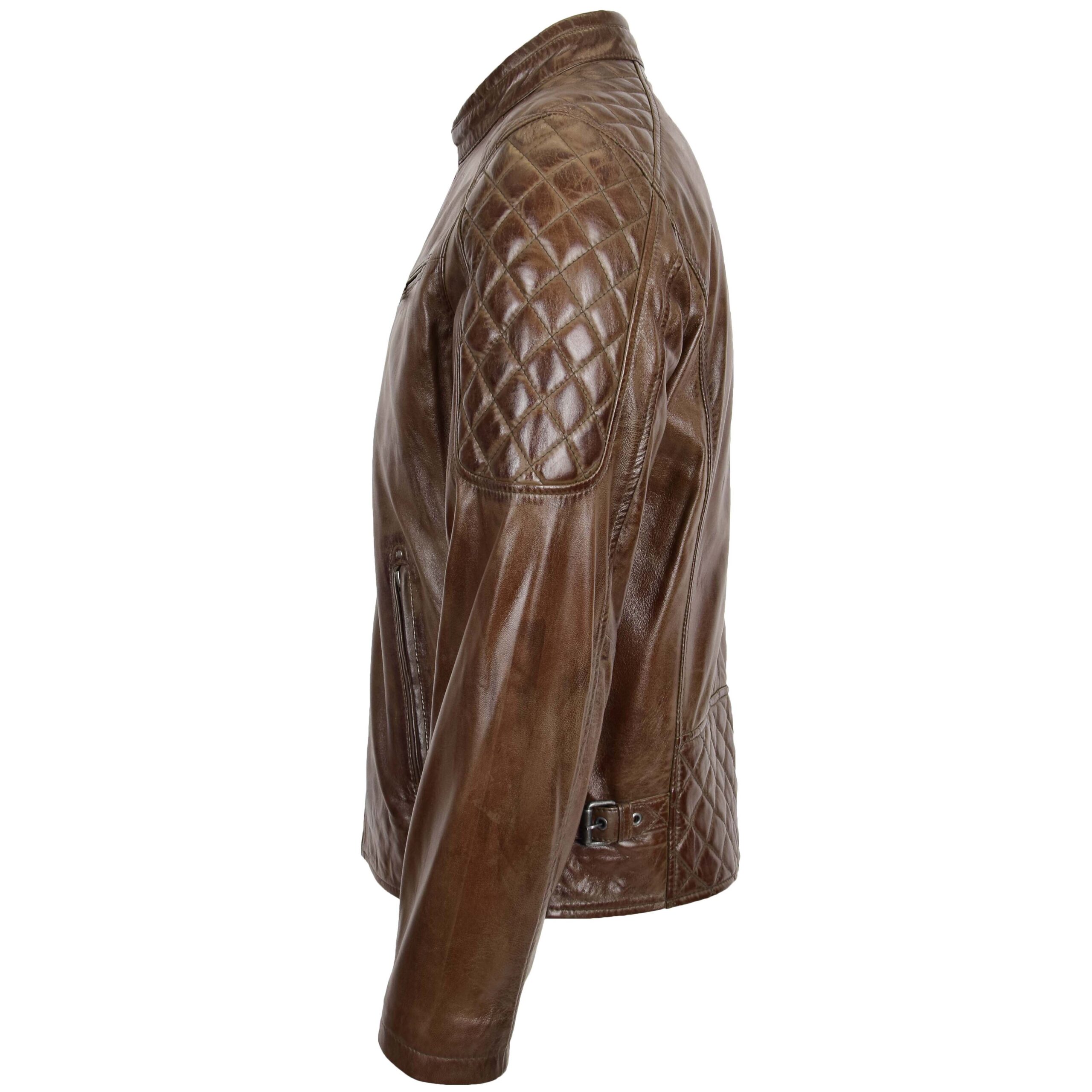 BUNERI Blouson Biker en Cuir Brun Timber pour Homme avec Matelassage – Image 5