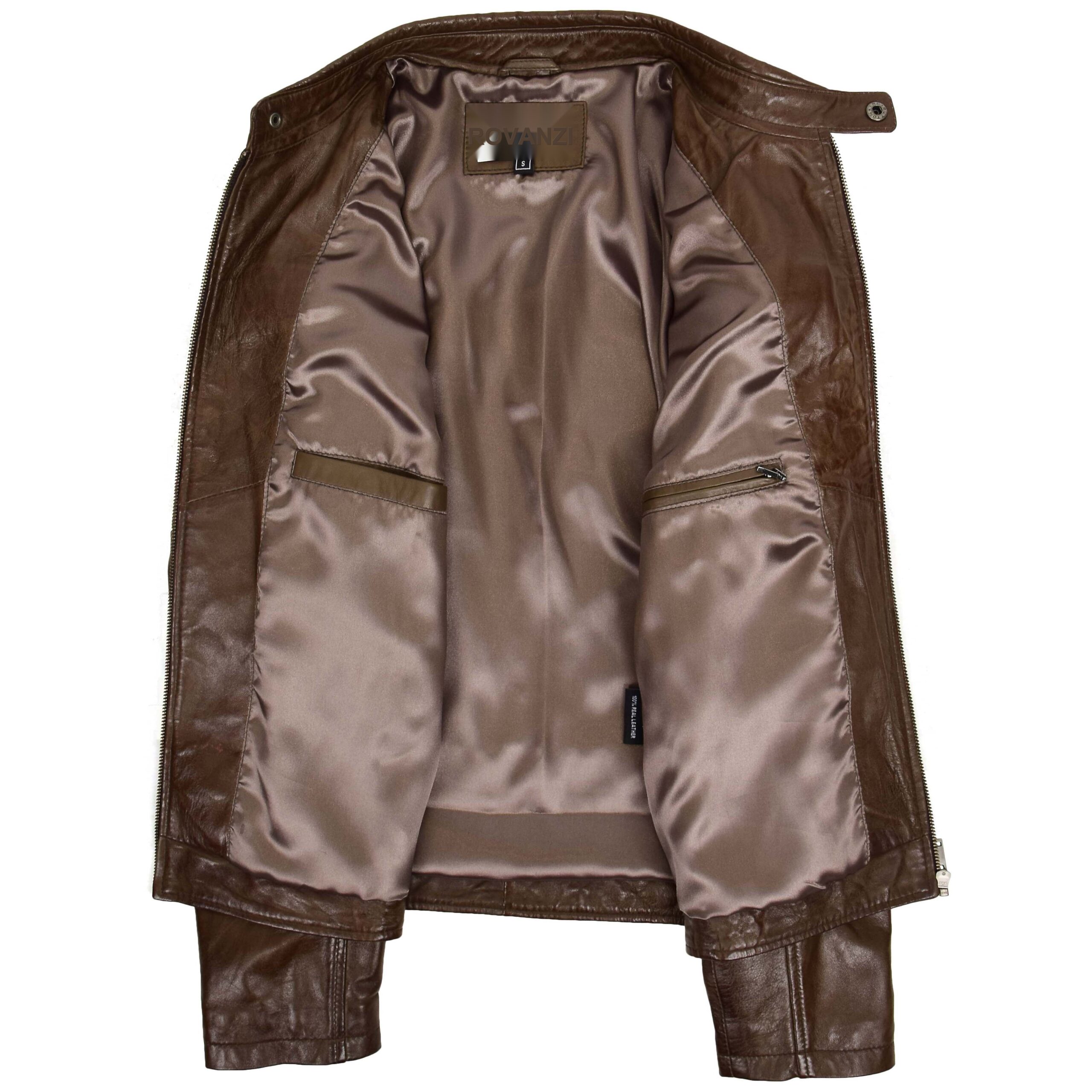 BUNERI Blouson Biker en Cuir Brun Timber pour Homme avec Matelassage – Image 6