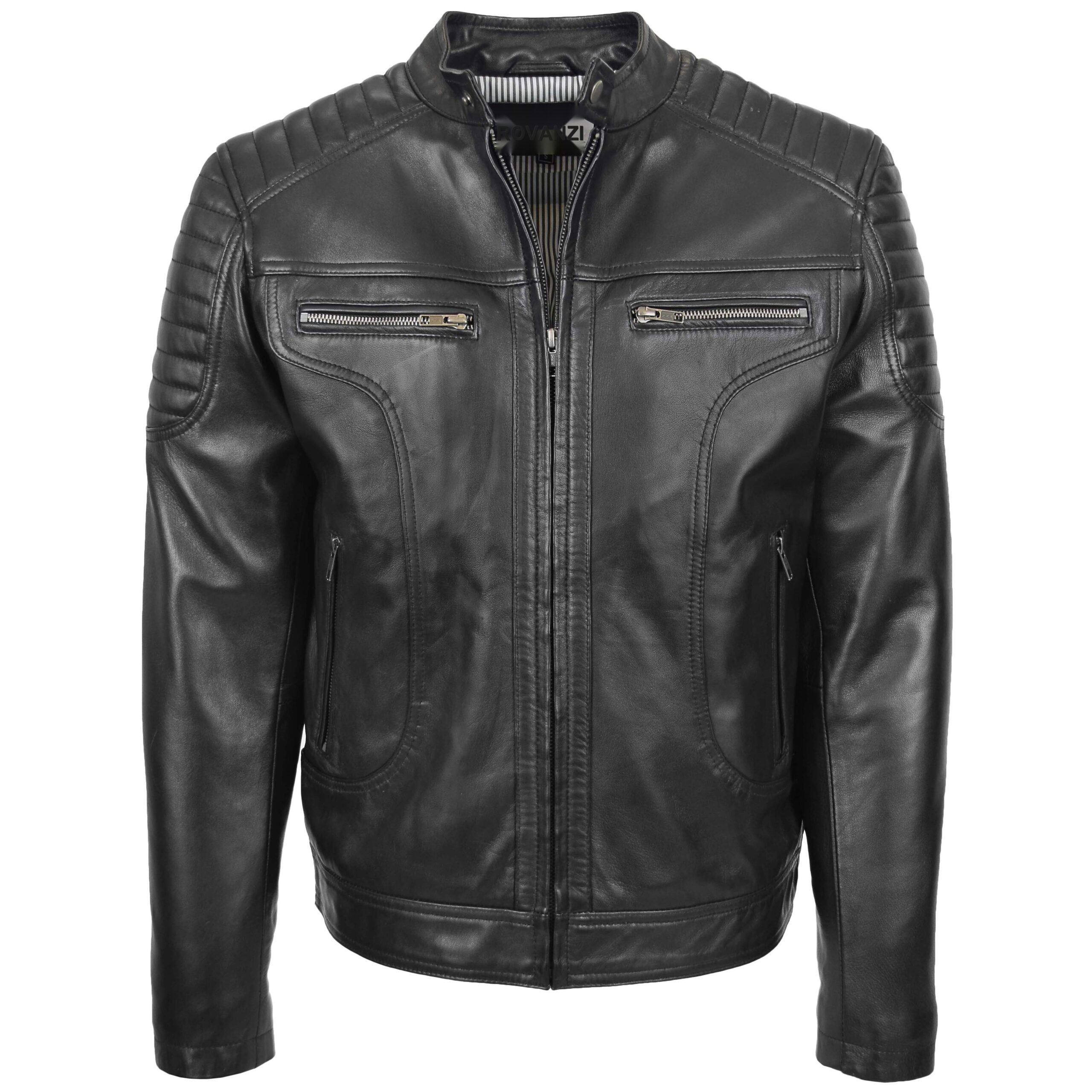 BUNERI Veste Biker en Cuir Style Zip pour Homme Noir