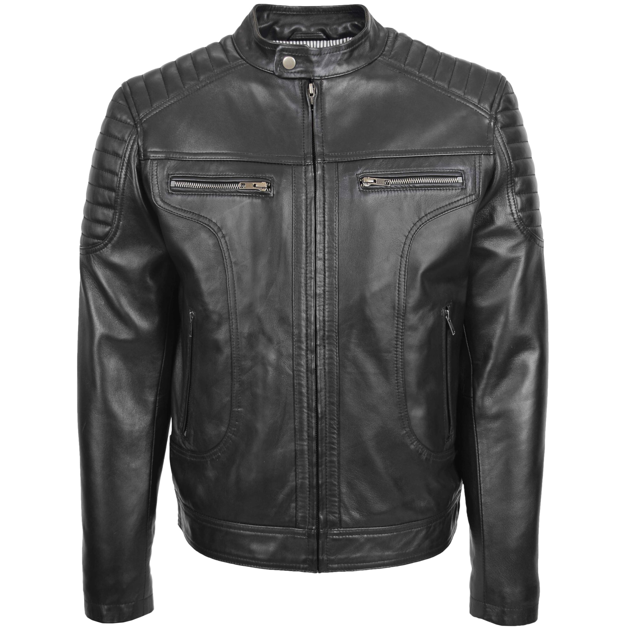 BUNERI Veste Biker en Cuir Style Zip pour Homme Noir – Image 3
