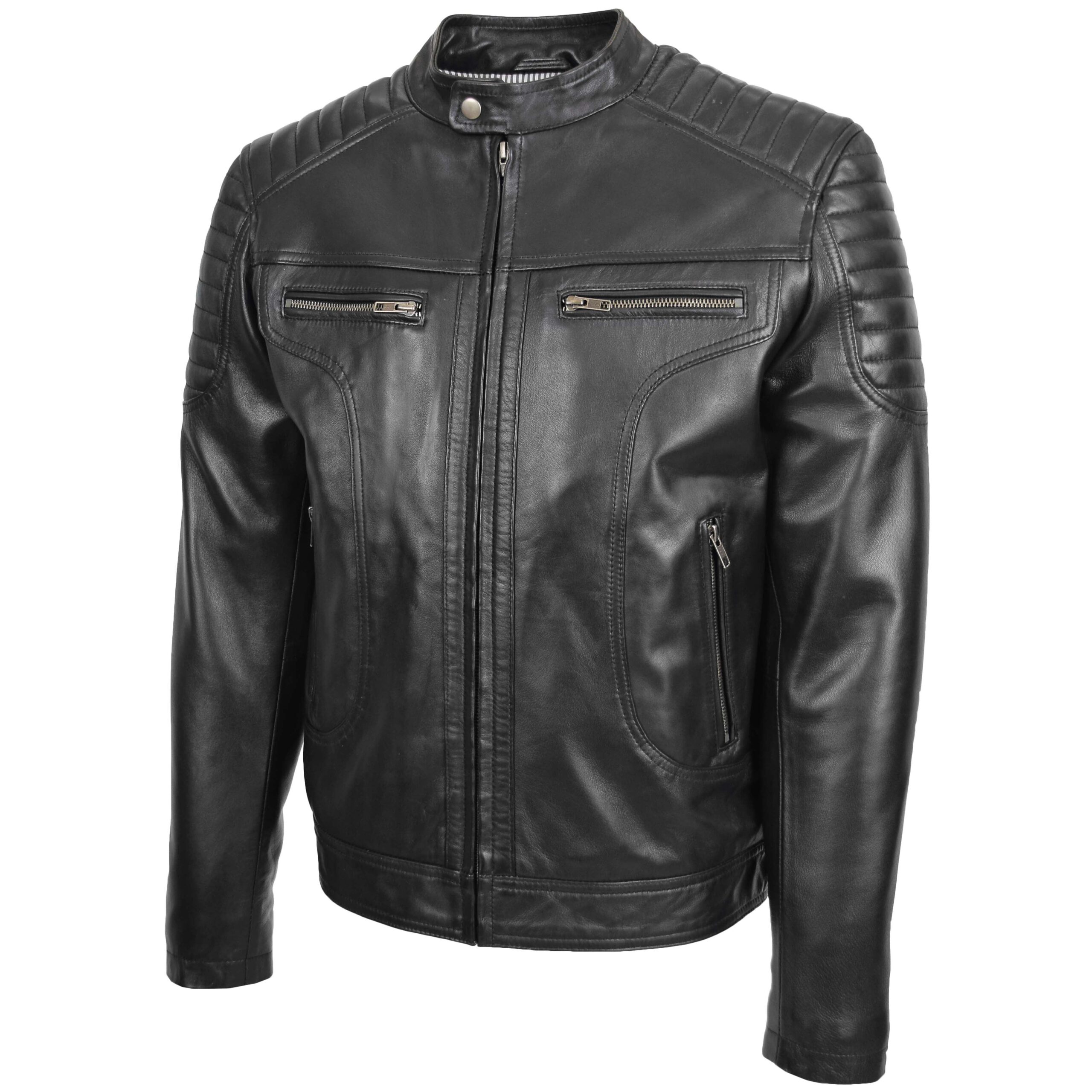BUNERI Veste Biker en Cuir Style Zip pour Homme Noir – Image 4