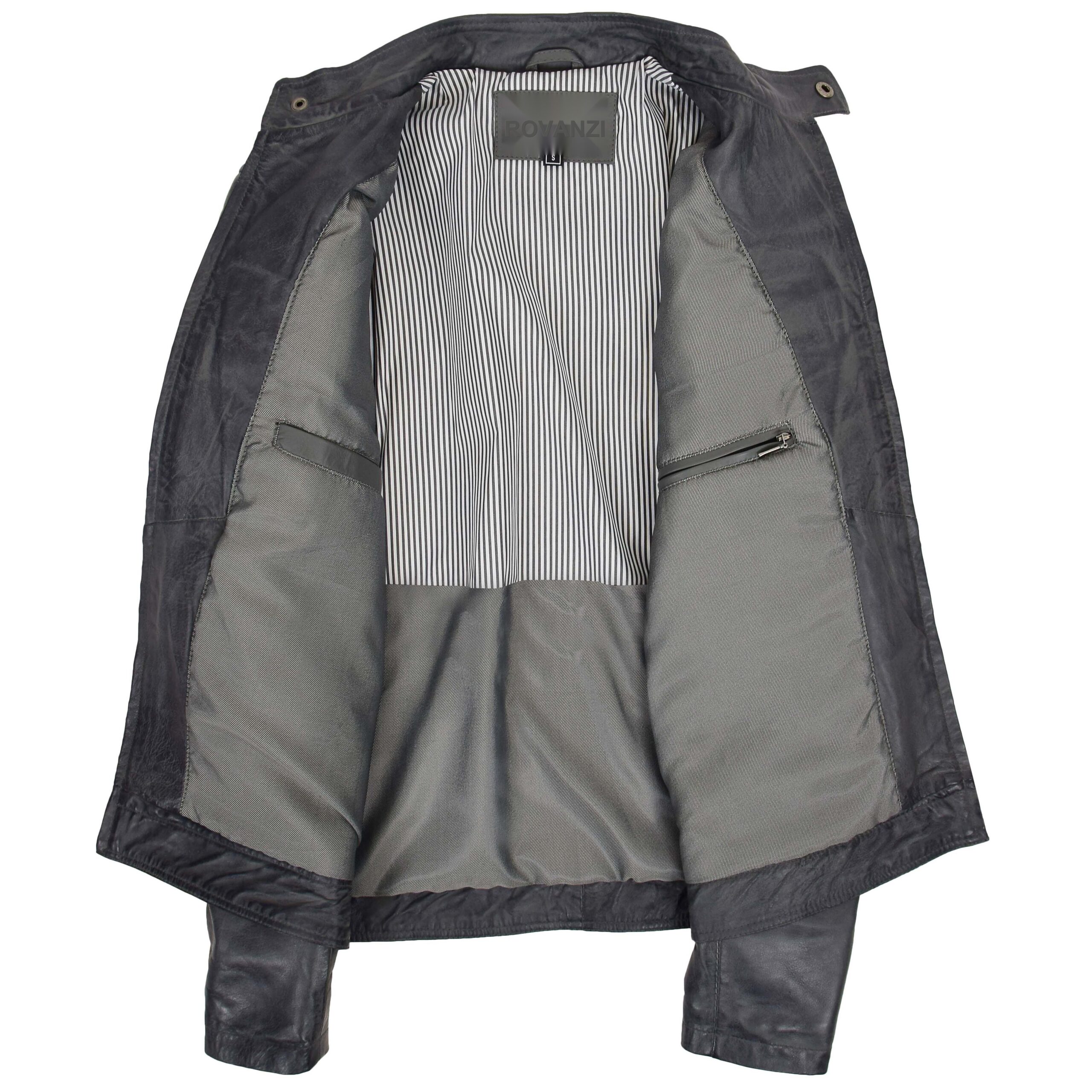 BUNERI Veste Biker en Cuir Style Zip pour Homme Gris Bicolore – Image 6