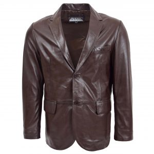 BUNERI Blazer en Cuir Marron pour Homme à Deux Boutons