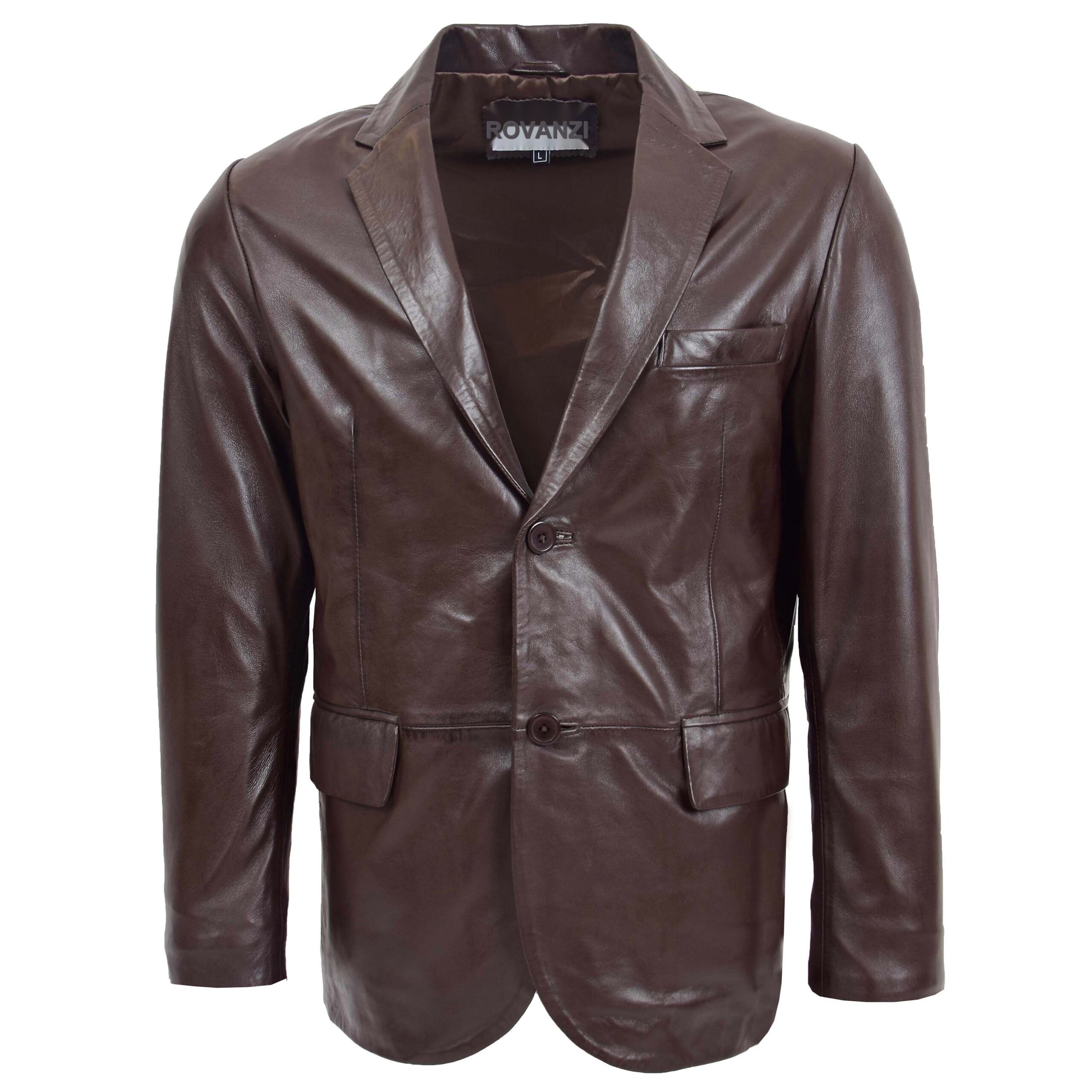 BUNERI Blazer en Cuir Marron pour Homme à Deux Boutons