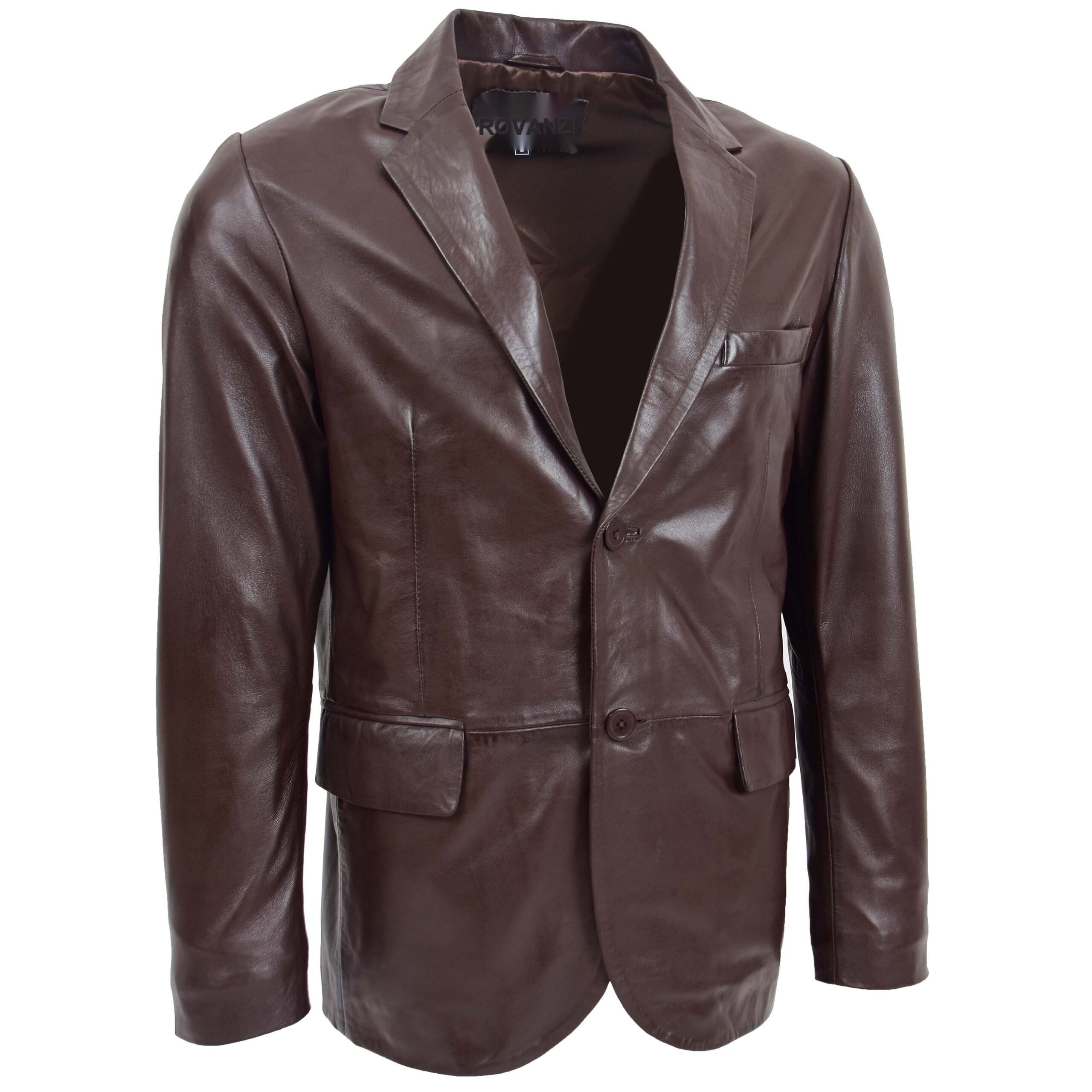 BUNERI Blazer en Cuir Marron pour Homme à Deux Boutons – Image 3