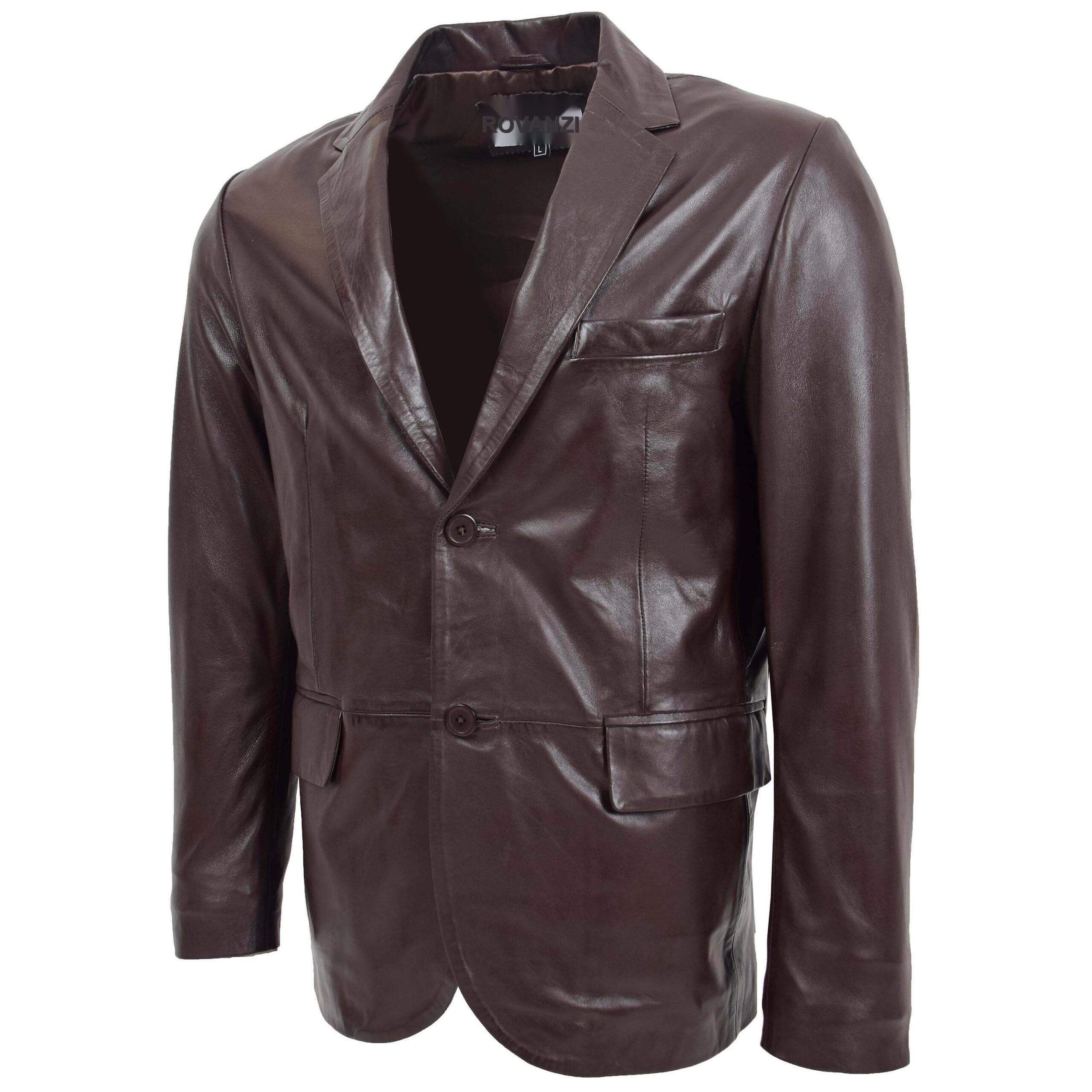 BUNERI Blazer en Cuir Marron pour Homme à Deux Boutons – Image 4