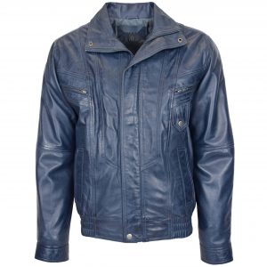 BUNERI Veste Homme Cuir Bomber Blouson Bleue