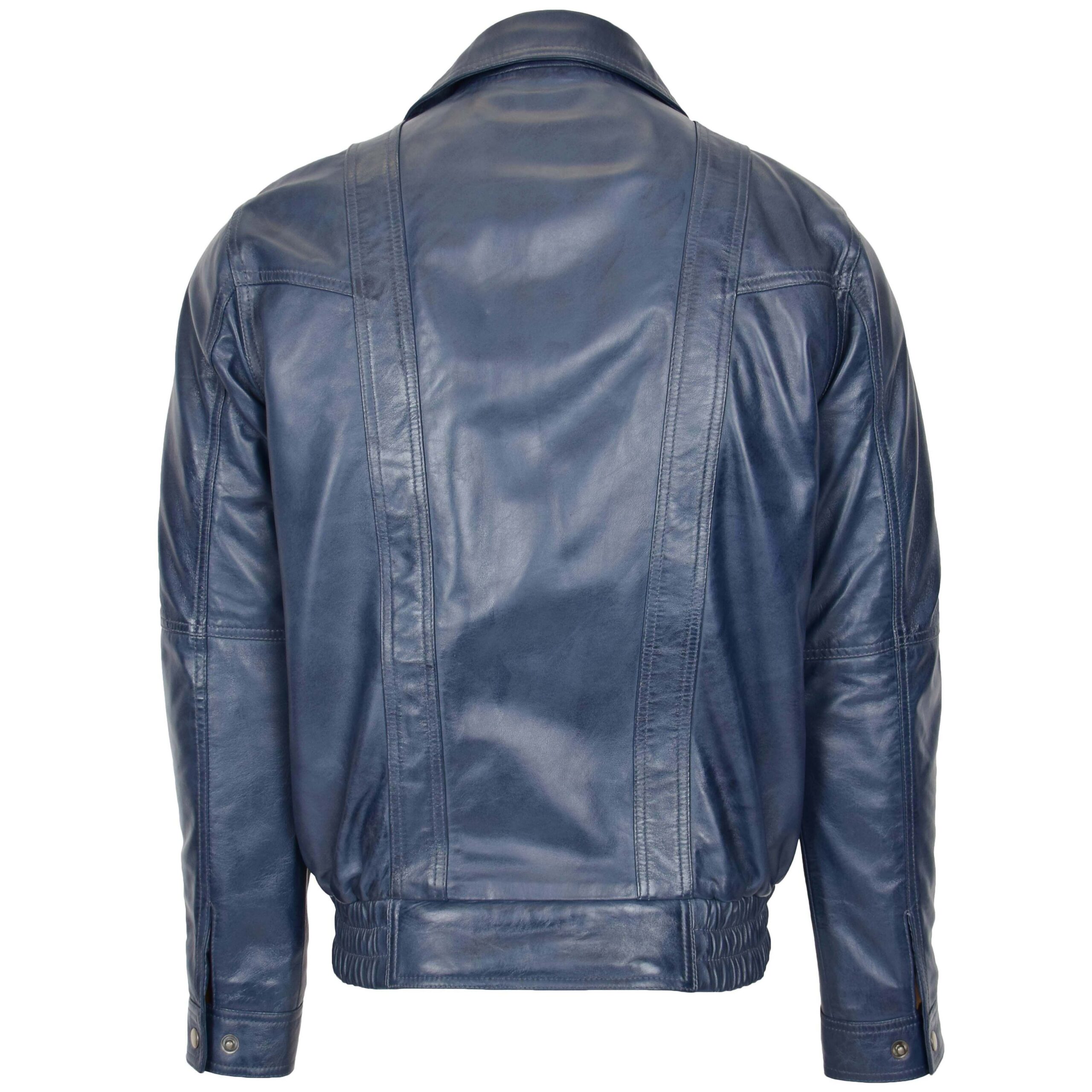 BUNERI Veste Homme Cuir Bomber Blouson Bleue – Image 2