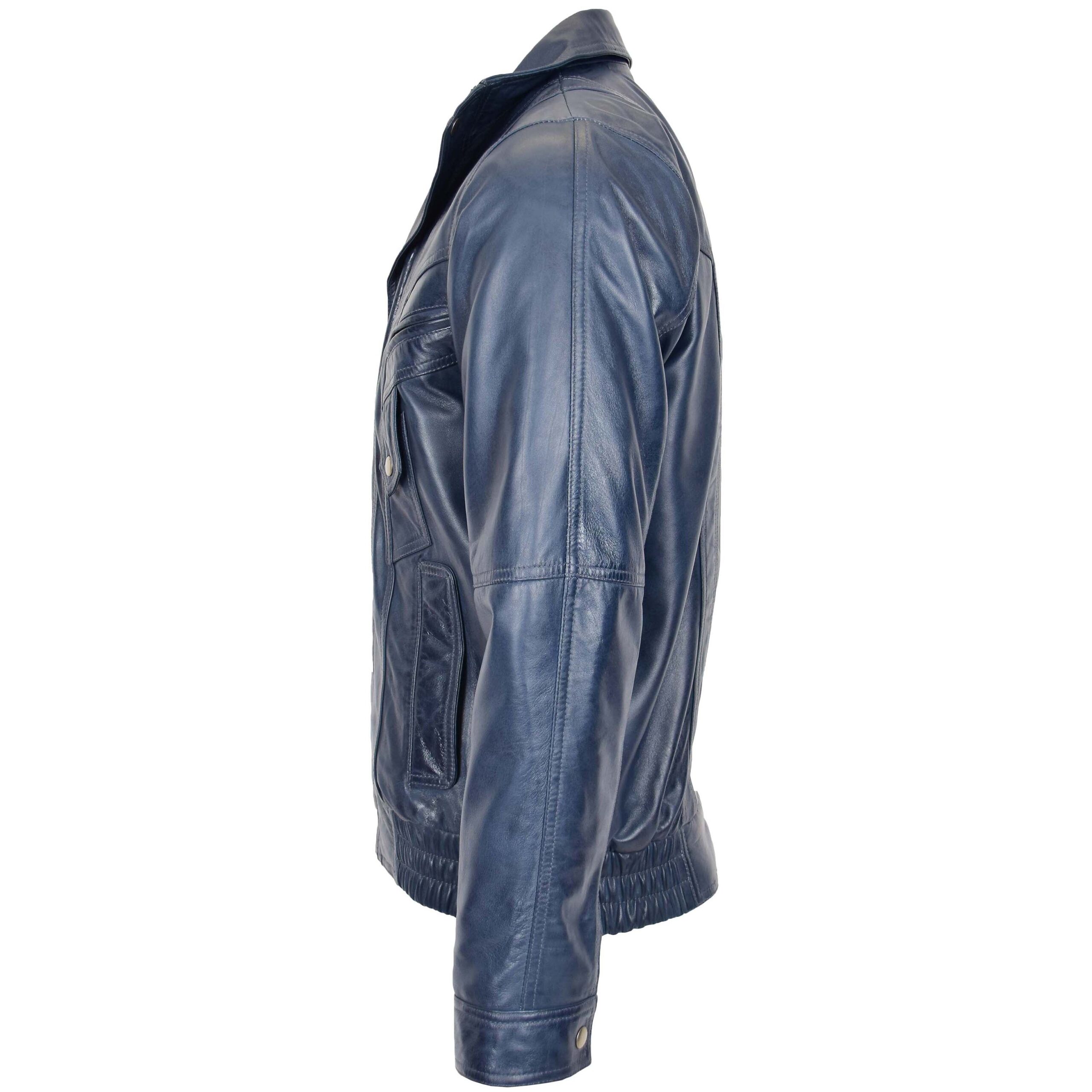 BUNERI Veste Homme Cuir Bomber Blouson Bleue – Image 5