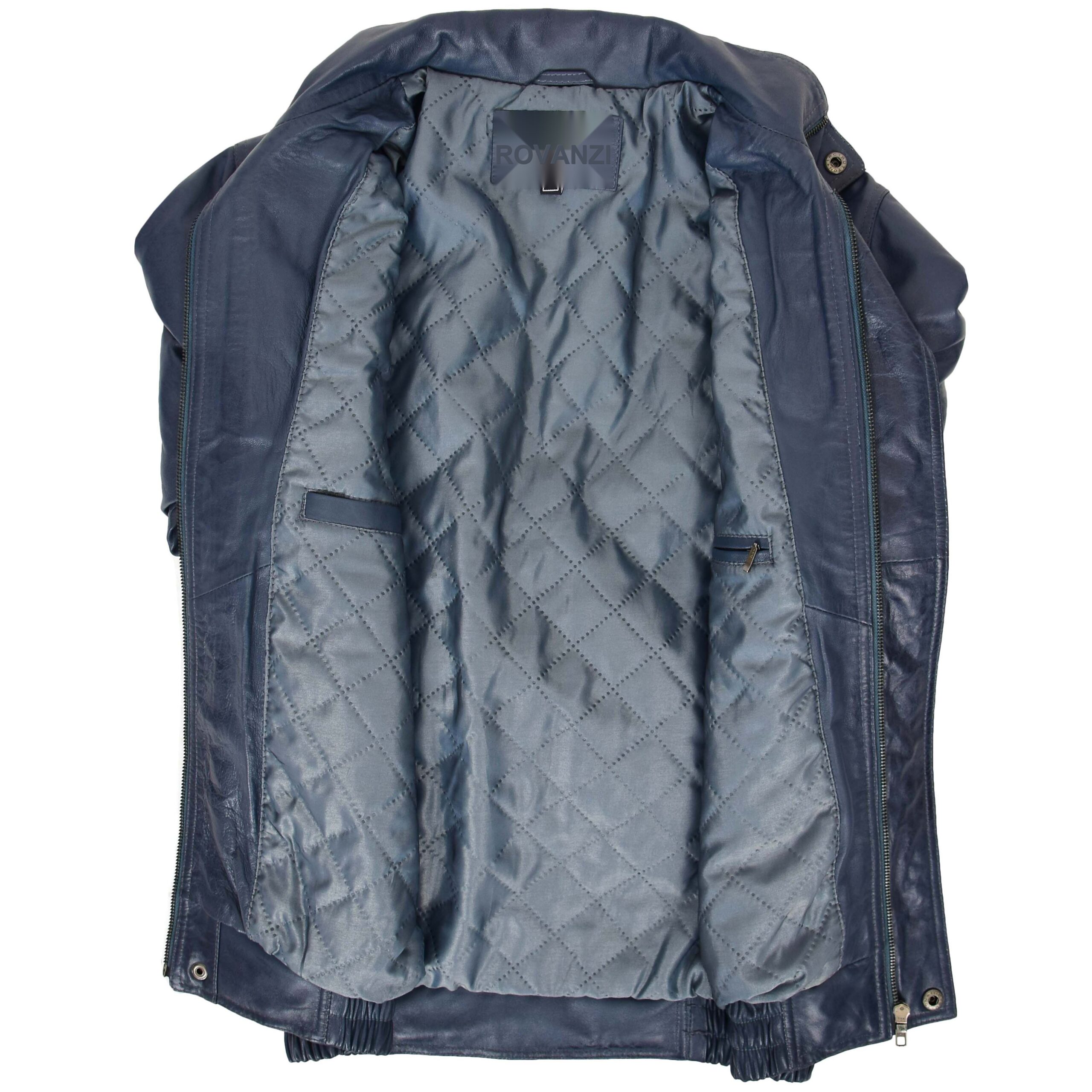 BUNERI Veste Homme Cuir Bomber Blouson Bleue – Image 6