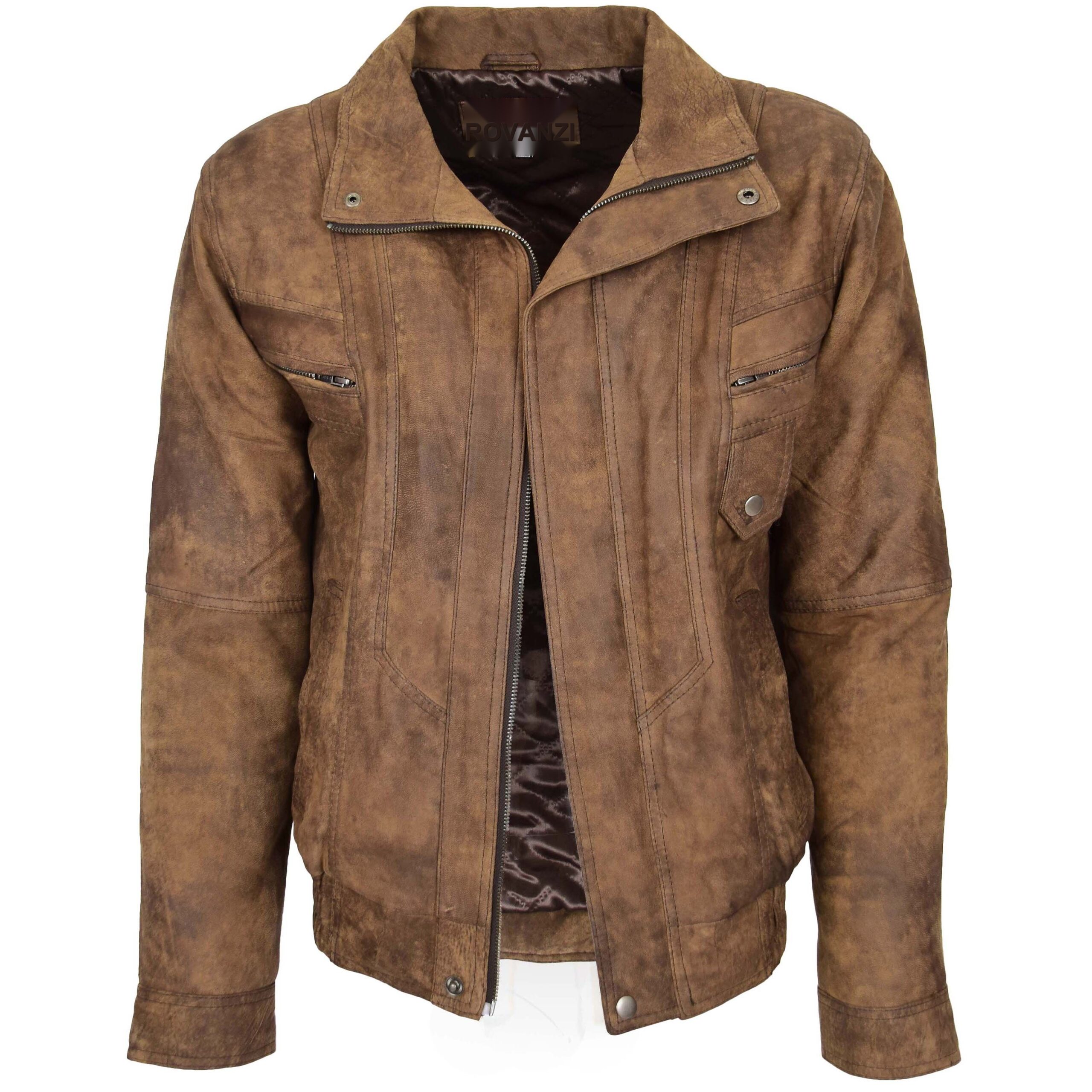 BUNERI Veste Homme Cuir Bomber Blouson Marron – Image 3