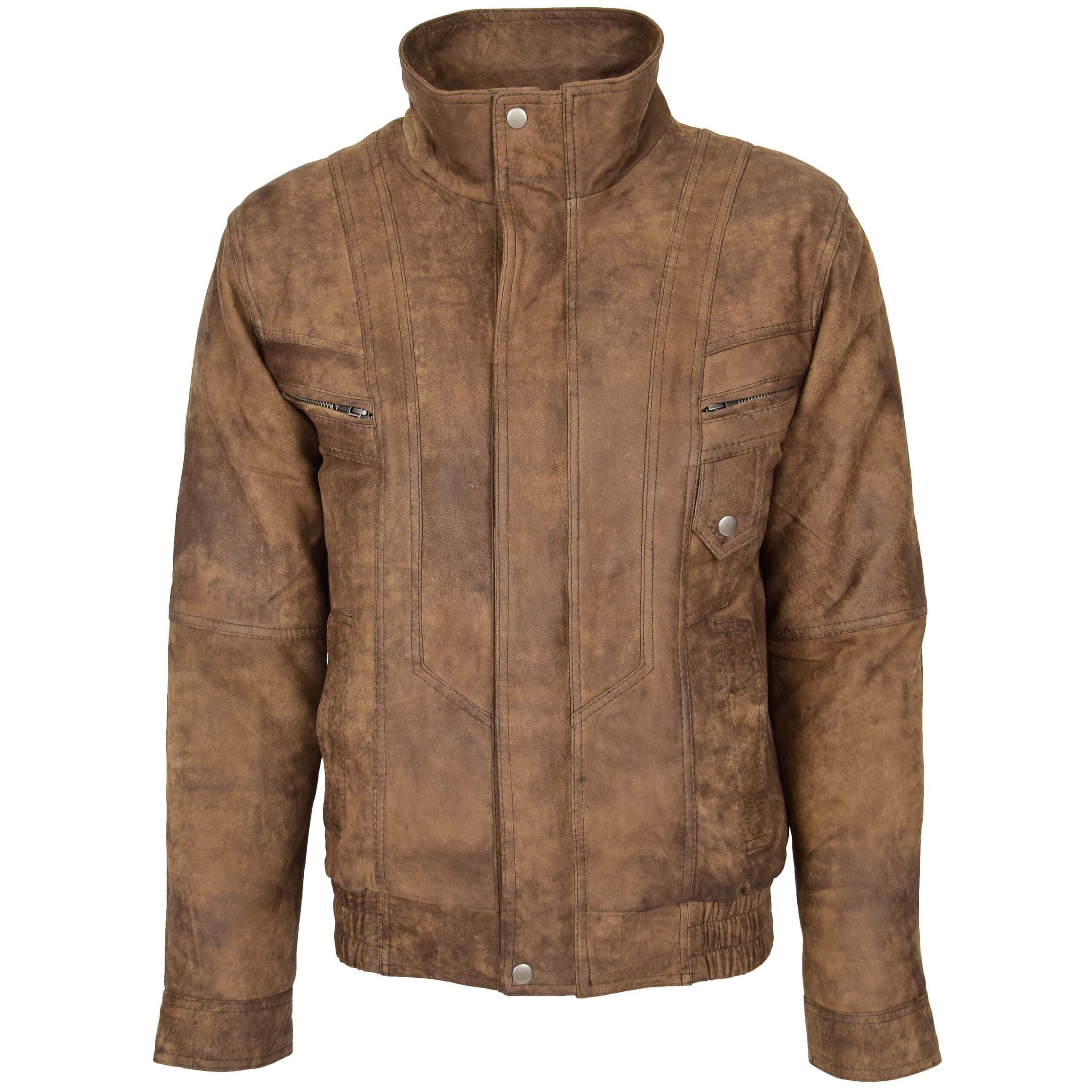 BUNERI Veste Homme Cuir Bomber Blouson Marron – Image 4