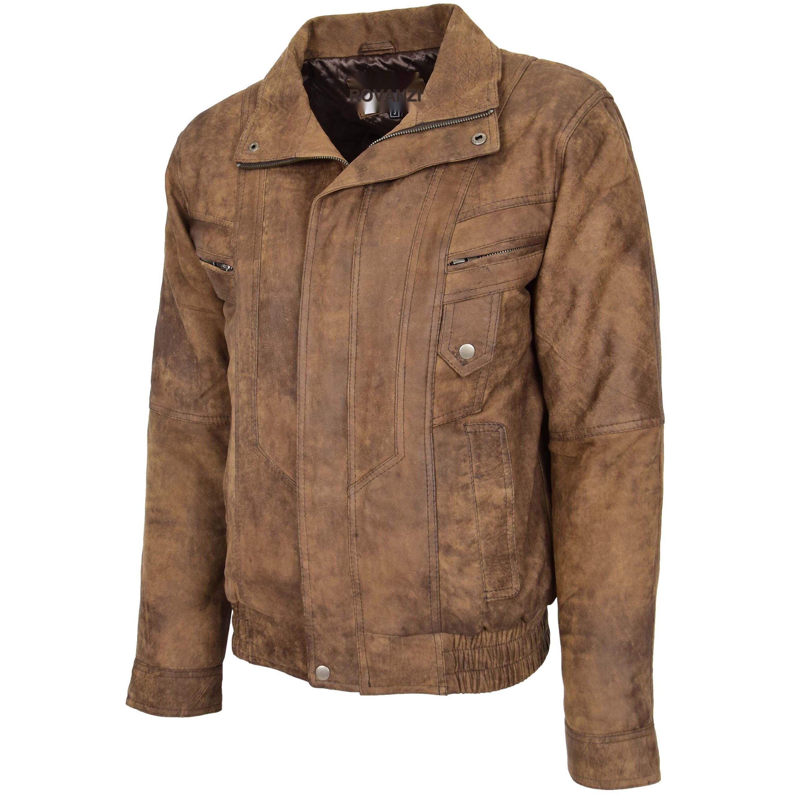 BUNERI Veste Homme Cuir Bomber Blouson Marron – Image 5