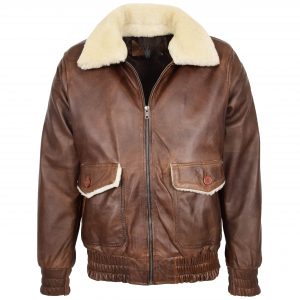 BUNERI Veste Homme Cuir Bomber Style G-1 Aviateur Marron
