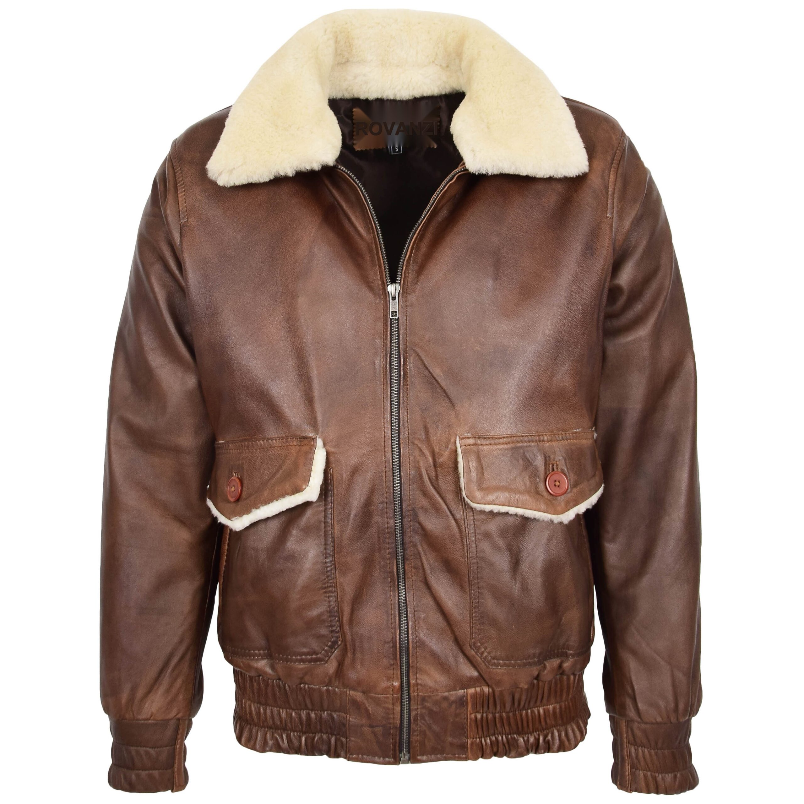 BUNERI Veste Homme Cuir Bomber Style G-1 Aviateur Marron