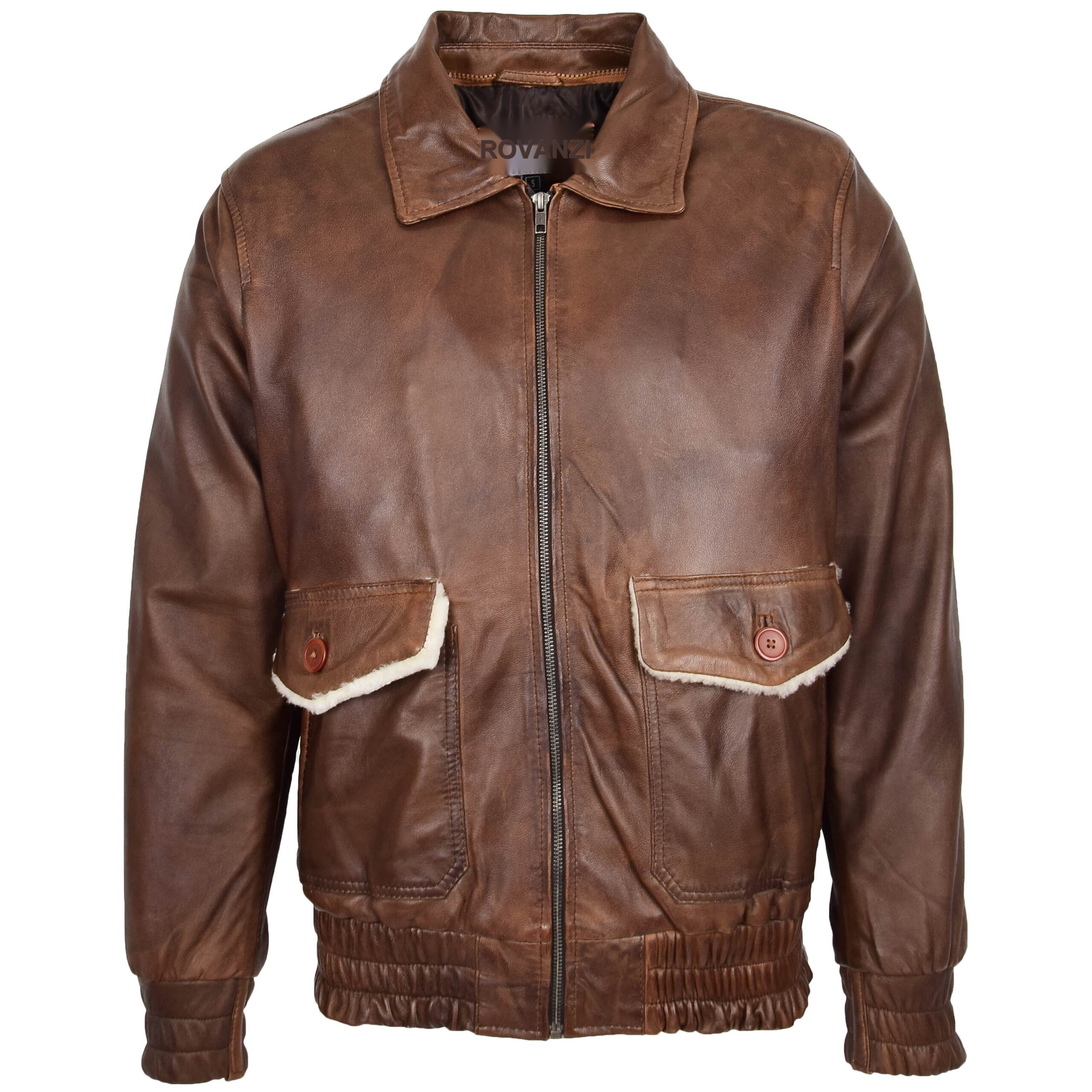 BUNERI Veste Homme Cuir Bomber Style G-1 Aviateur Marron – Image 3
