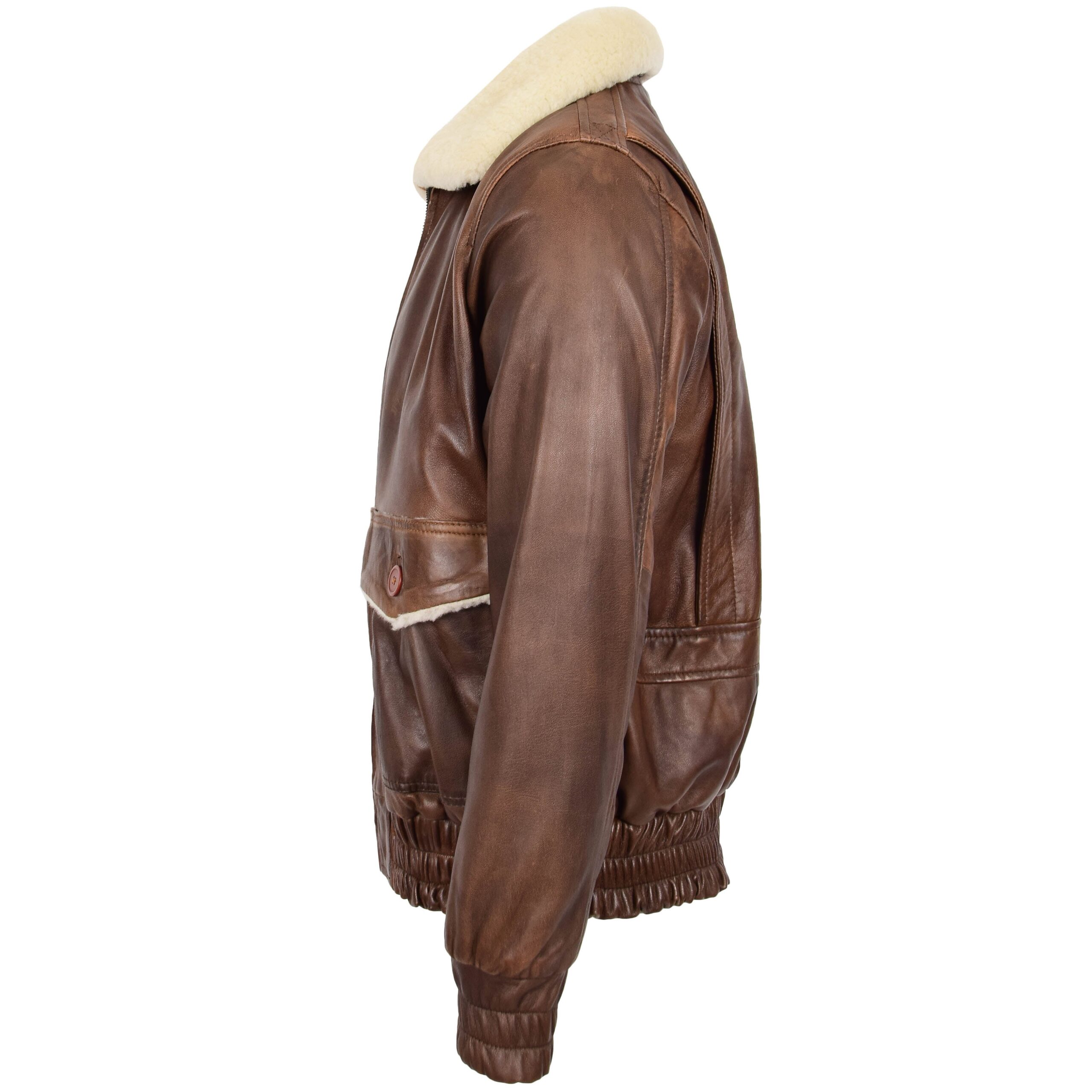 BUNERI Veste Homme Cuir Bomber Style G-1 Aviateur Marron – Image 5