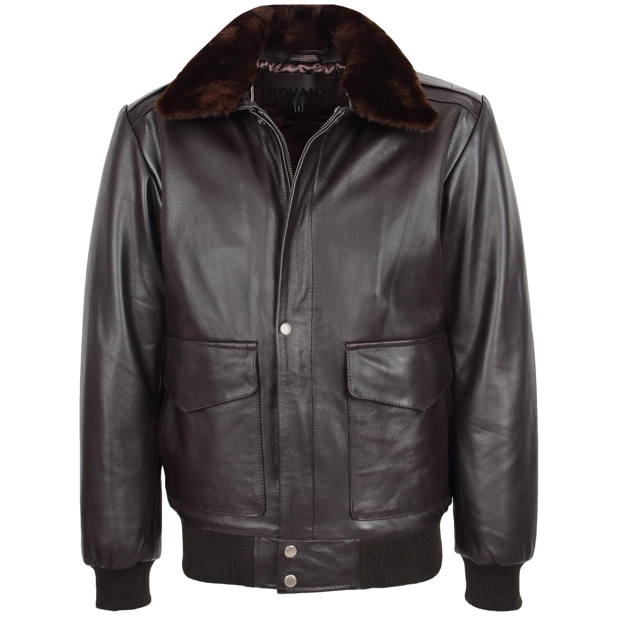 BUNERI Blouson Bomber en Cuir G-1 Style Aviateur pour Homme Brun
