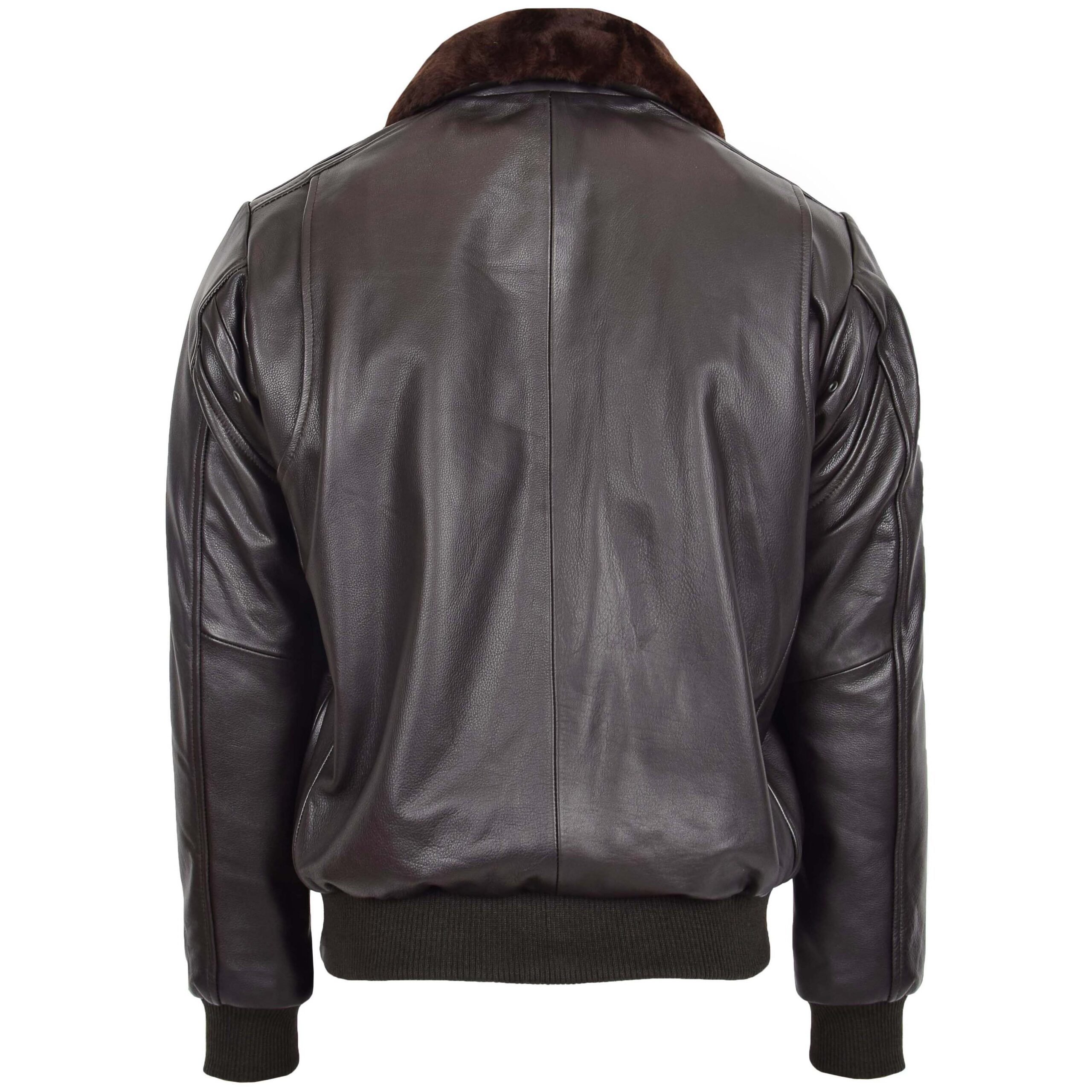 BUNERI Blouson Bomber en Cuir G-1 Style Aviateur pour Homme Brun – Image 2