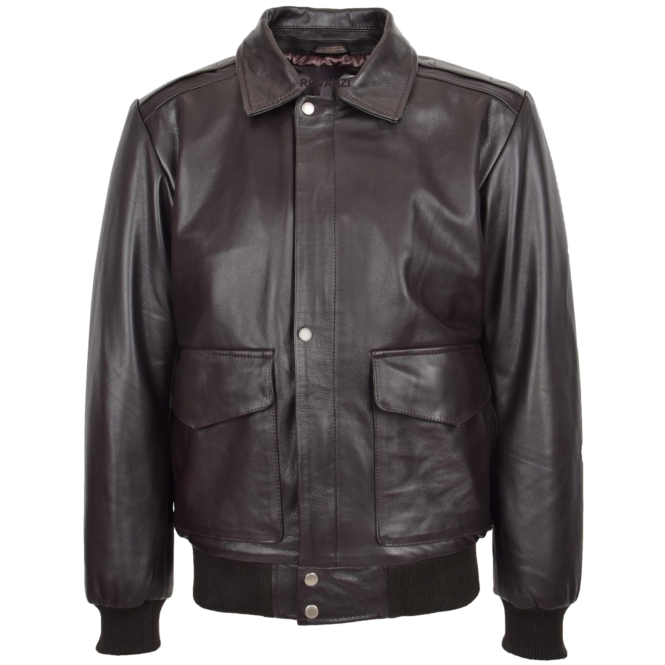 BUNERI Blouson Bomber en Cuir G-1 Style Aviateur pour Homme Brun – Image 3