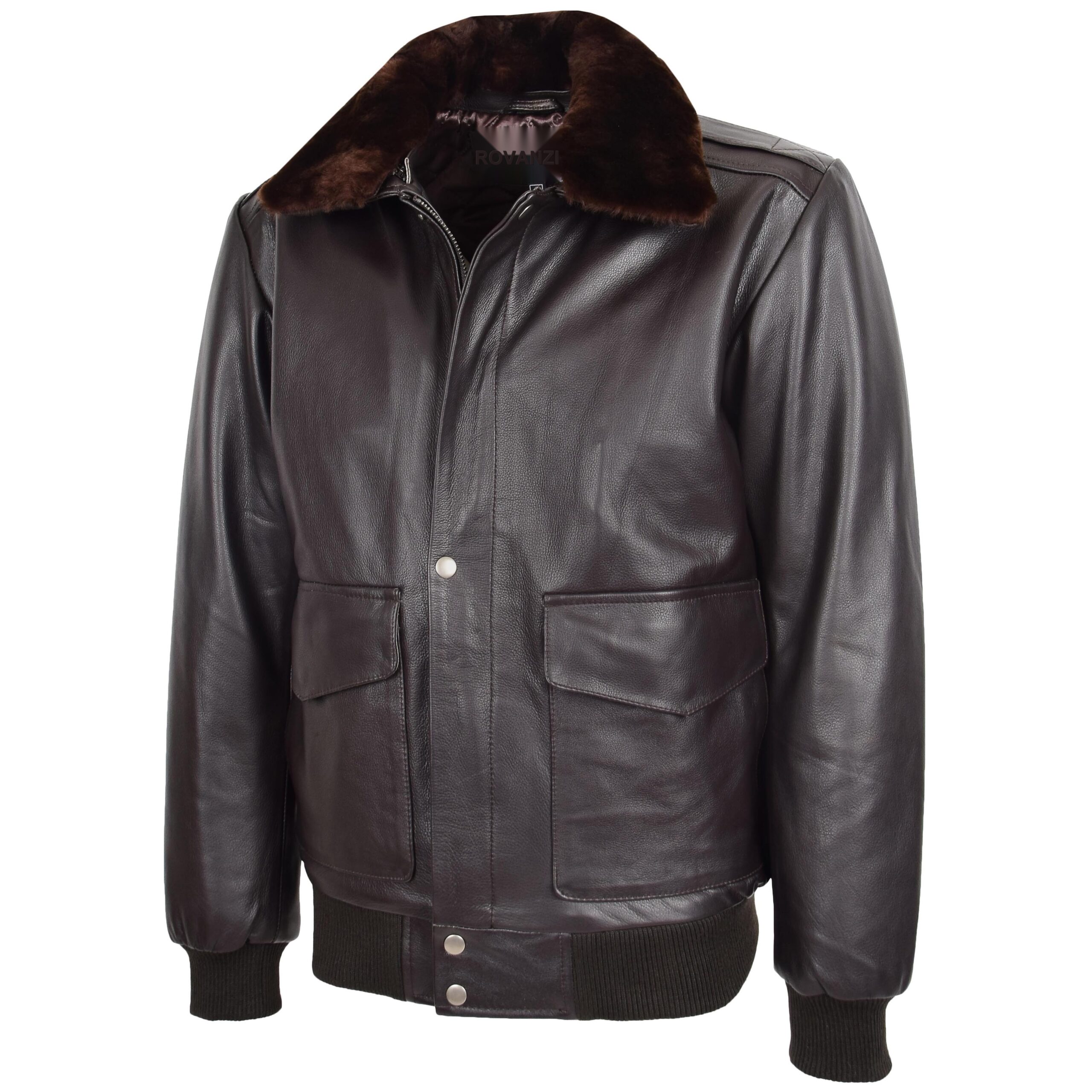 BUNERI Blouson Bomber en Cuir G-1 Style Aviateur pour Homme Brun – Image 4