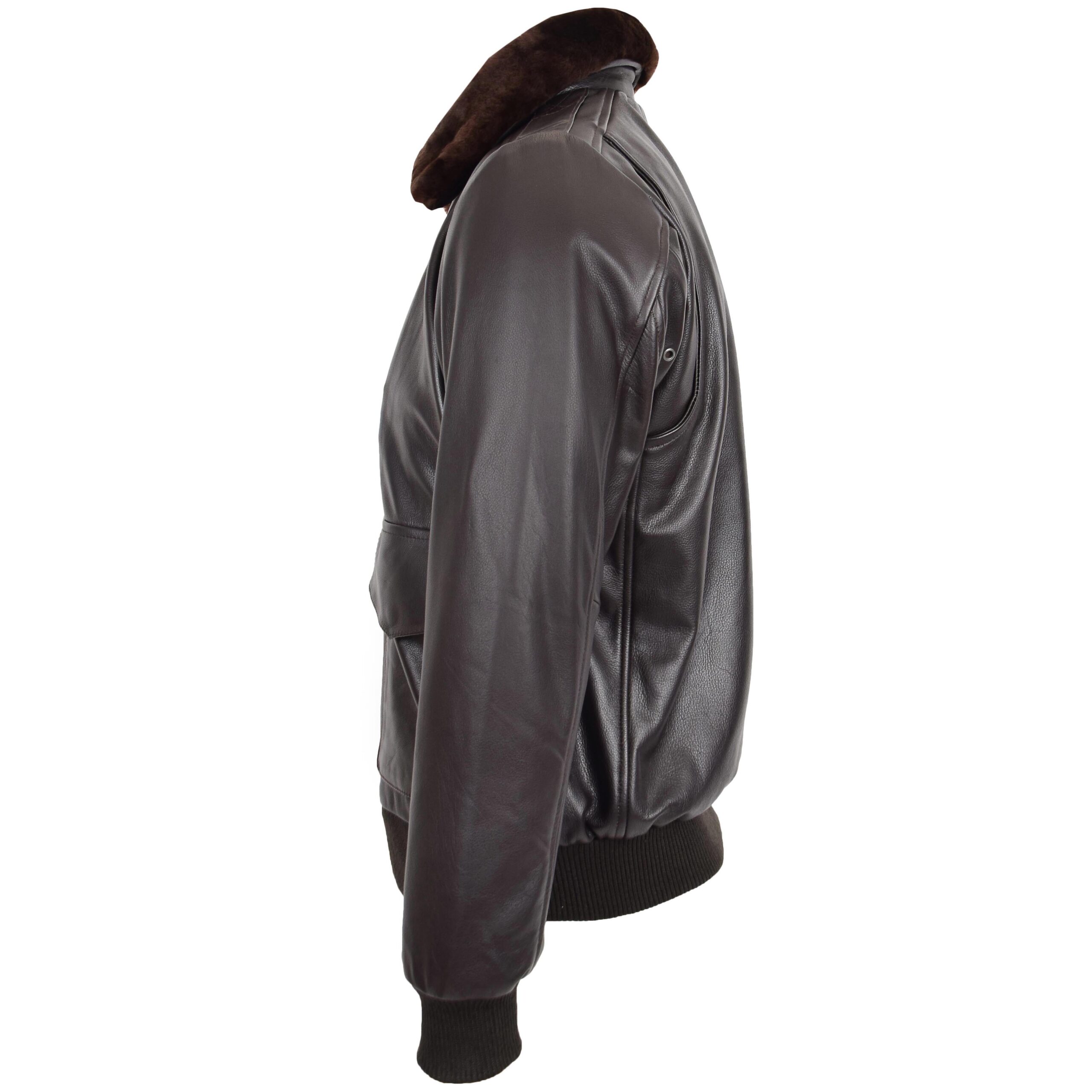 BUNERI Blouson Bomber en Cuir G-1 Style Aviateur pour Homme Brun – Image 5