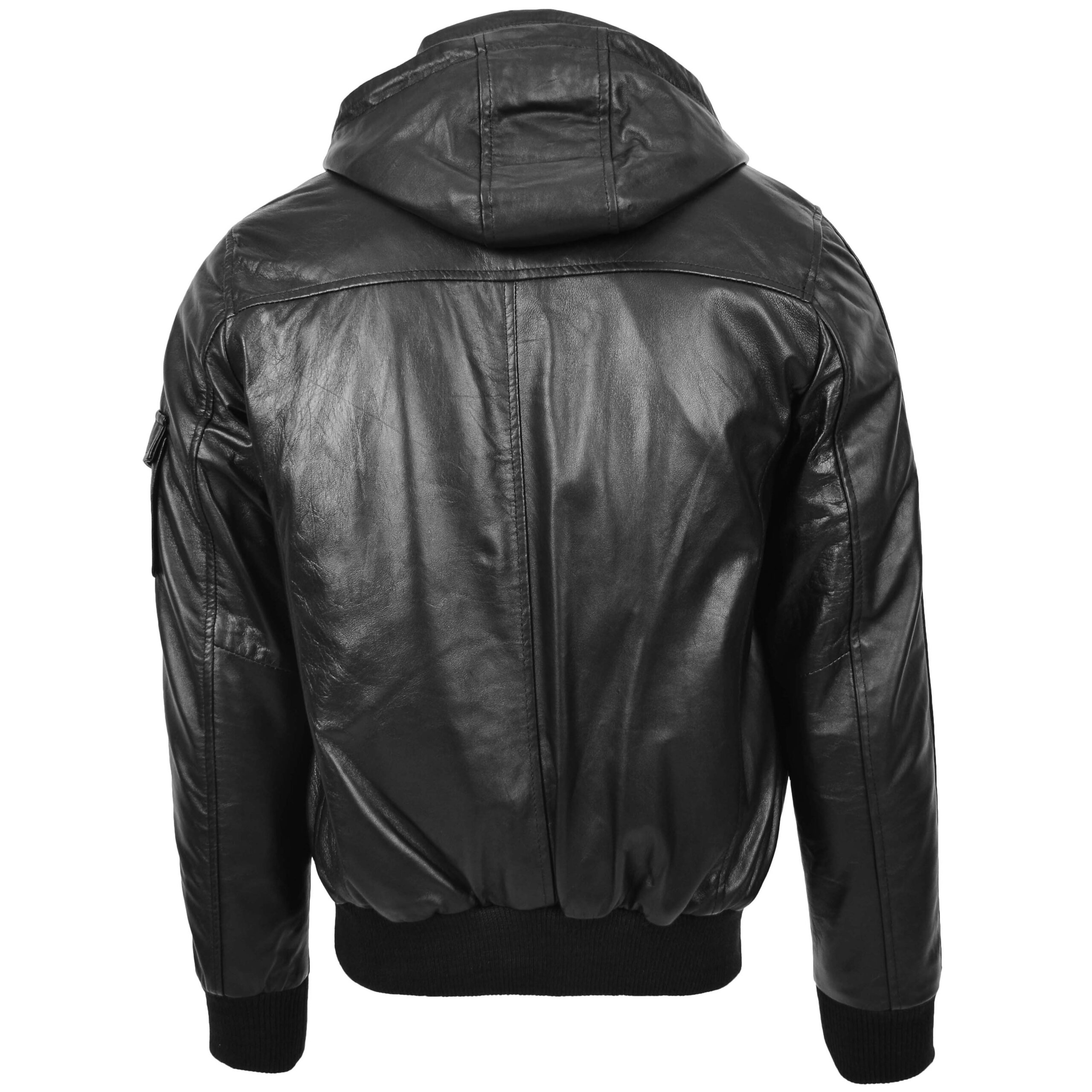 BUNERI Bomber Cuir Bronx Noir à Capuche – Image 2