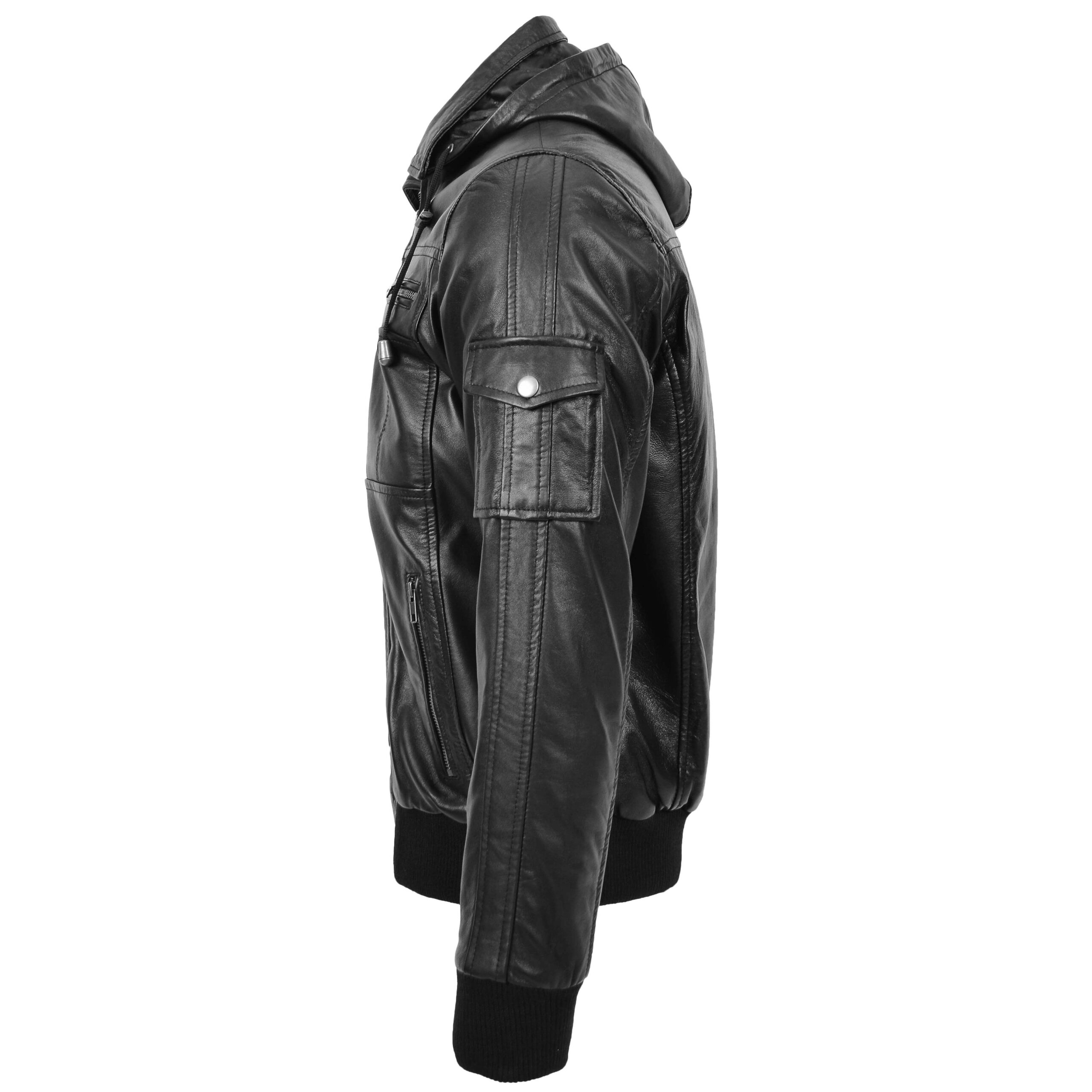 BUNERI Bomber Cuir Bronx Noir à Capuche – Image 6