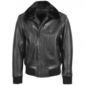 BUNERI Bomber Cuir Leroy Noir Pilote Col Amovible