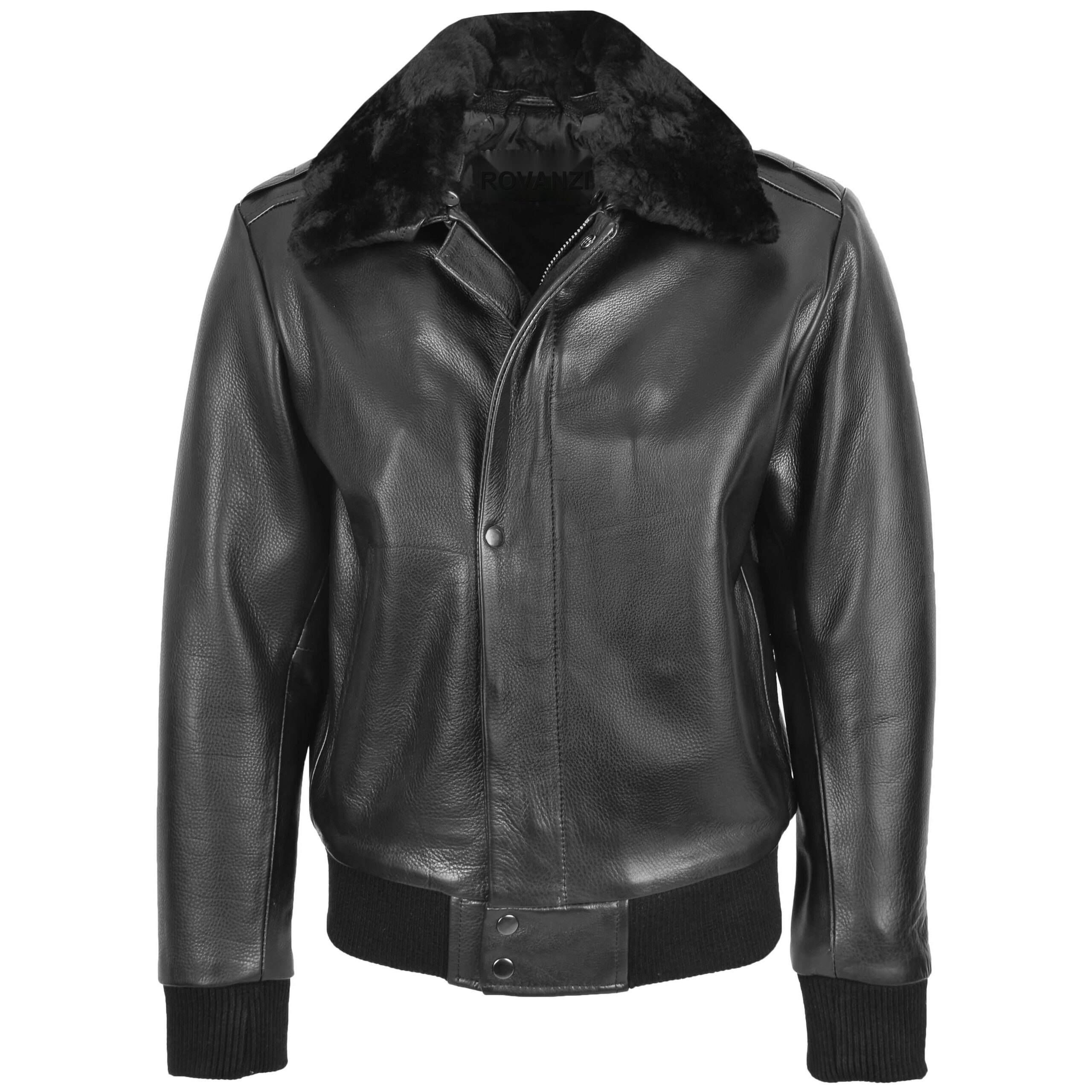 BUNERI Bomber Cuir Leroy Noir Pilote Col Amovible