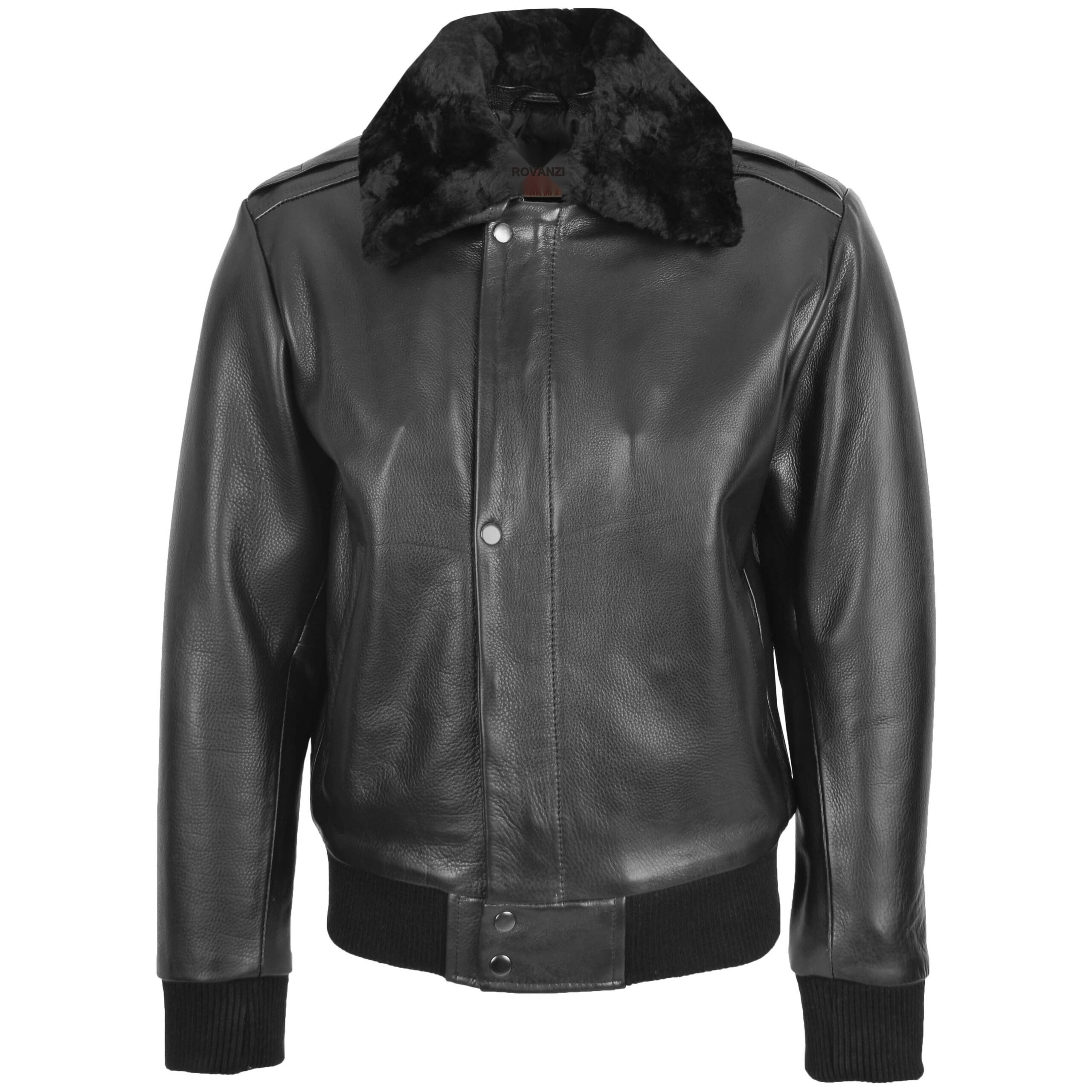 BUNERI Bomber Cuir Leroy Noir Pilote Col Amovible – Image 3
