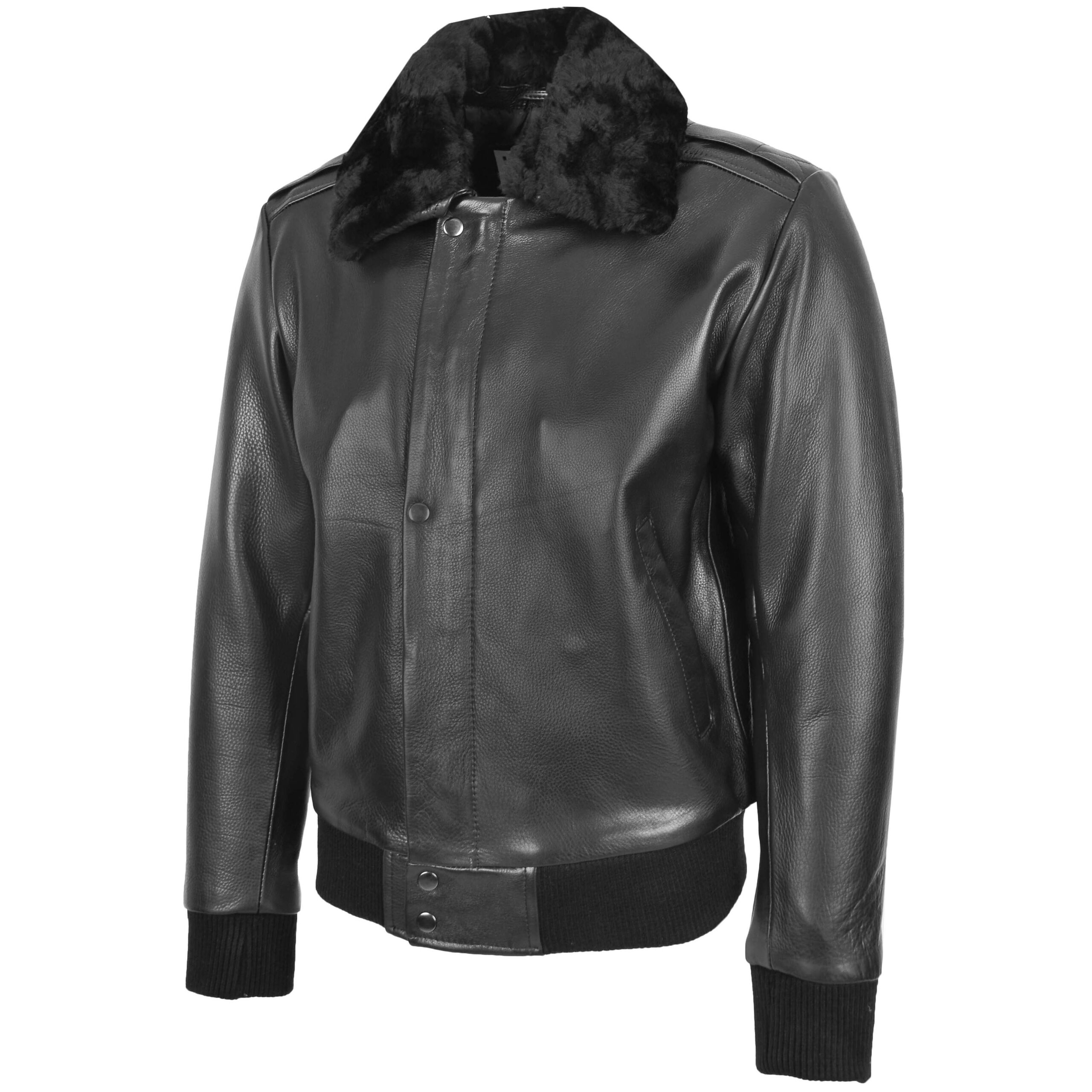 BUNERI Bomber Cuir Leroy Noir Pilote Col Amovible – Image 5