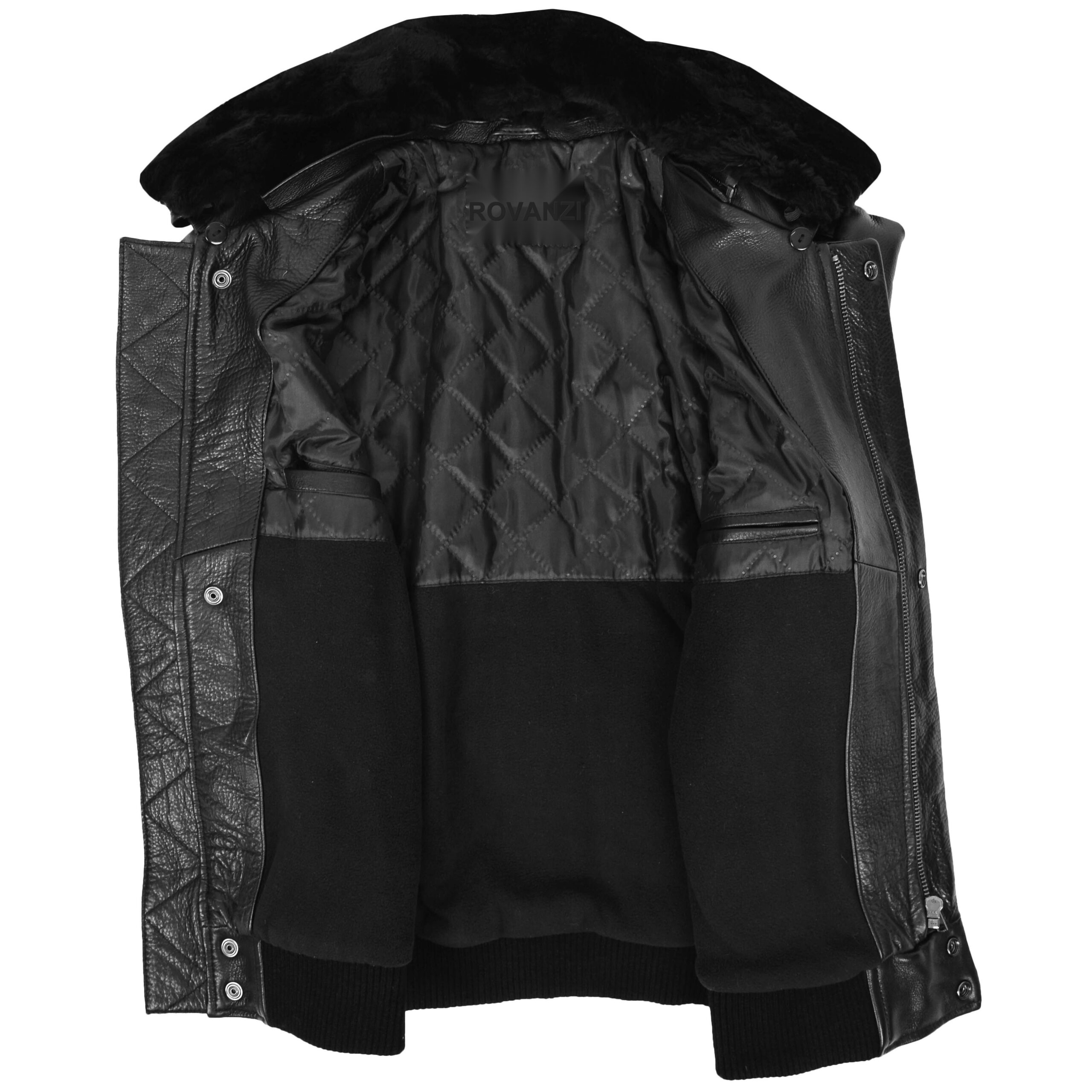 BUNERI Bomber Cuir Leroy Noir Pilote Col Amovible – Image 7