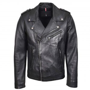 BUNERI Biker Cuir Daylen Noir Brando Zip Croisé