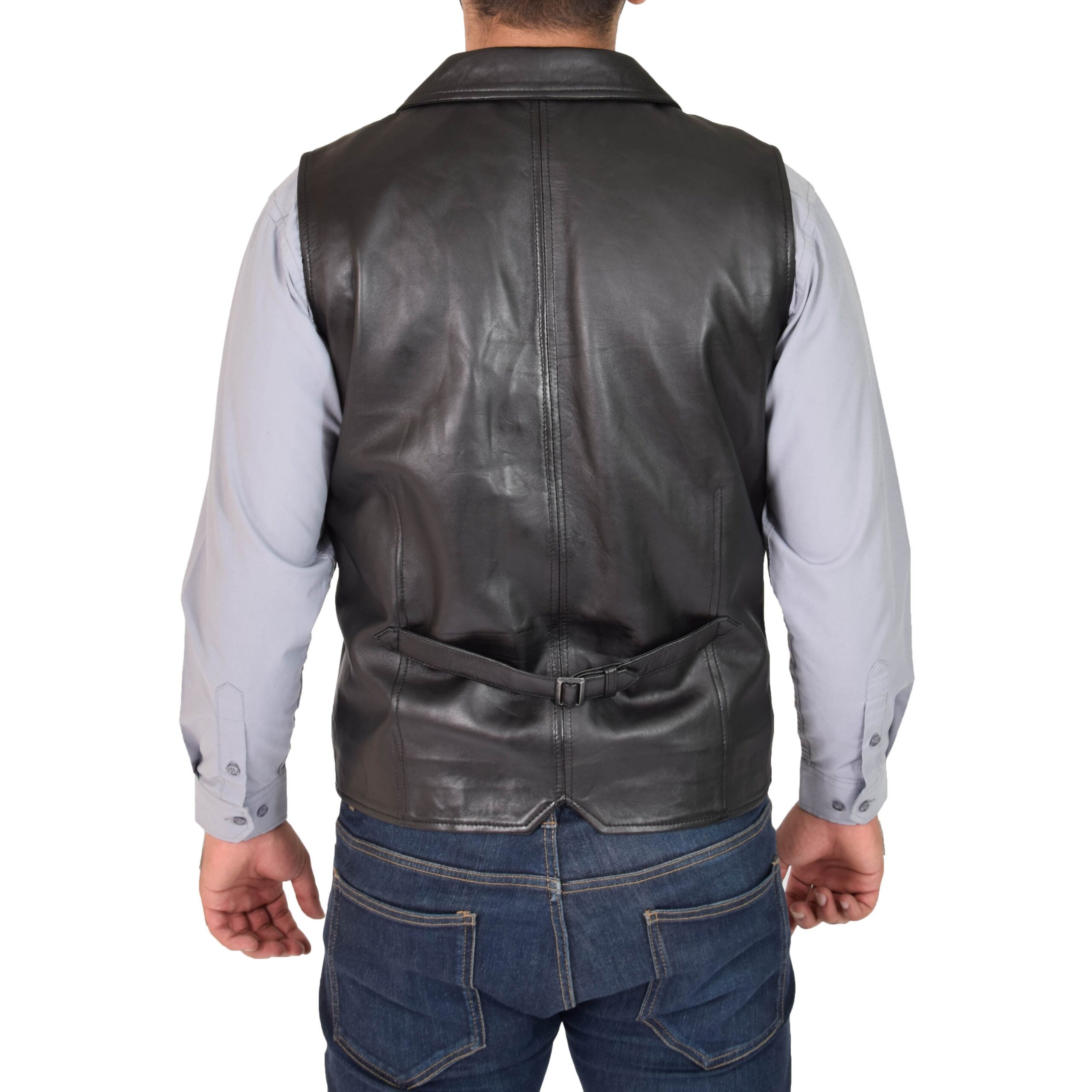 BUNERI Gilet Homme Cuir Boutonne Noir – Image 2