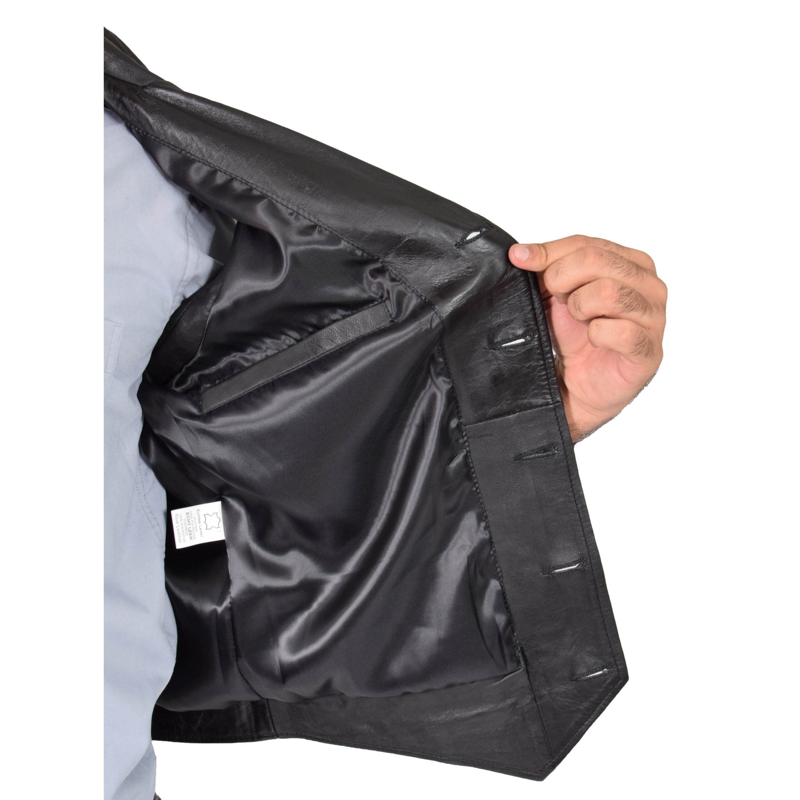 BUNERI Gilet Homme Cuir Boutonne Noir – Image 6