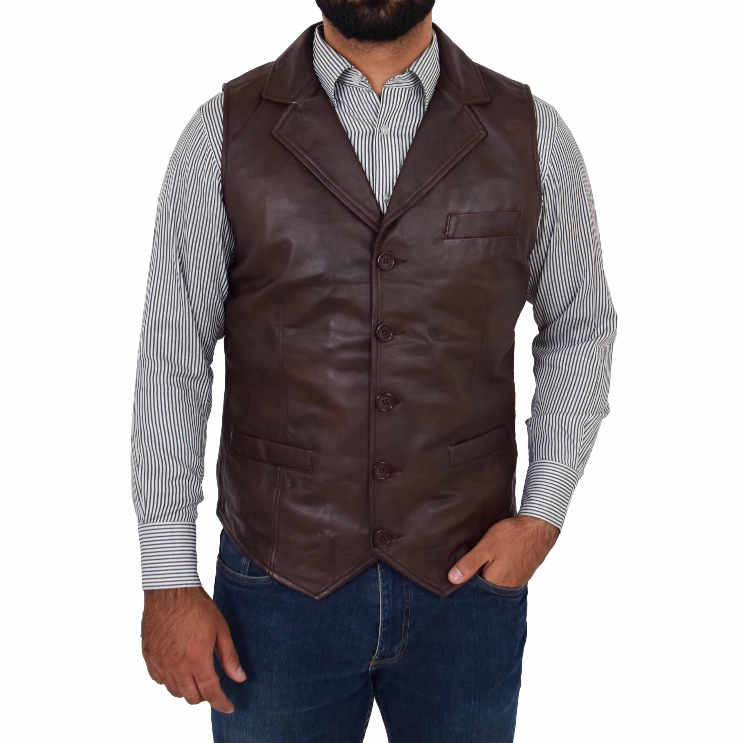 BUNERI Cuir Calvin Marron Boutonné
