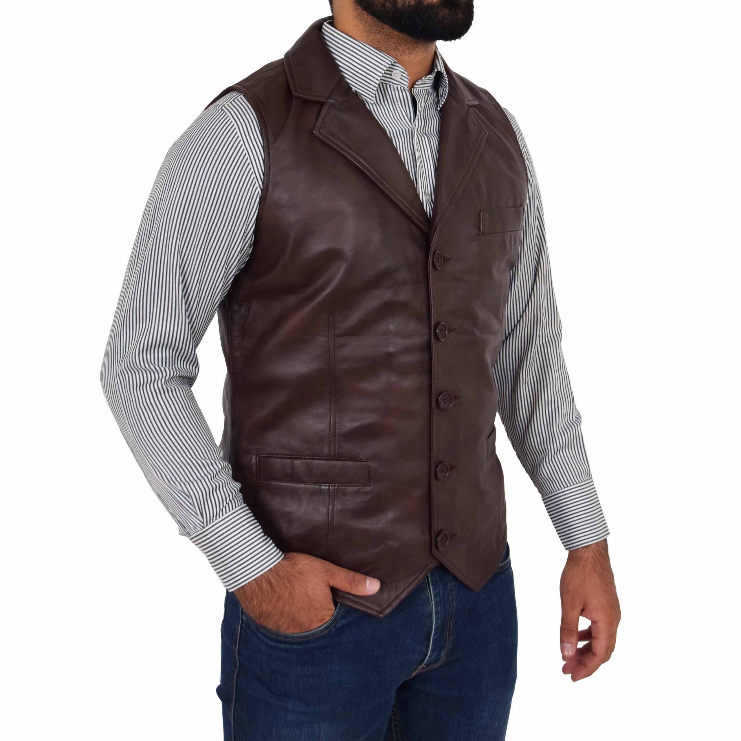 BUNERI Cuir Calvin Marron Boutonné – Image 3